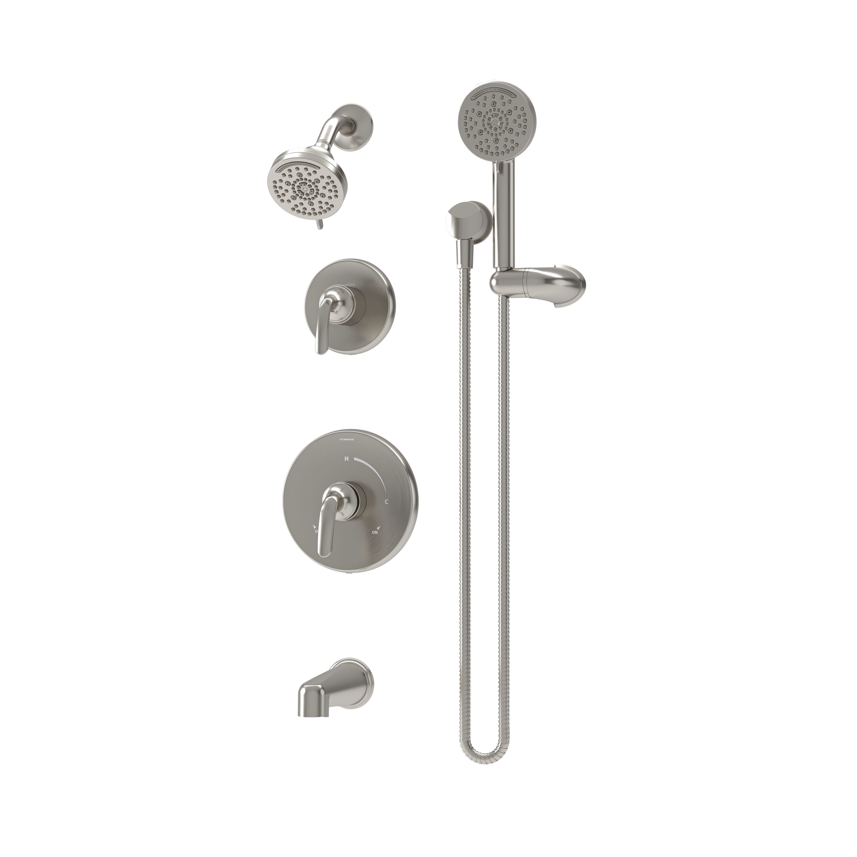 Symmons 5596STN15TRM Elm Satin Nickel 2-handle Multi-head 3.94-in Round Bathtub and shower Faucet