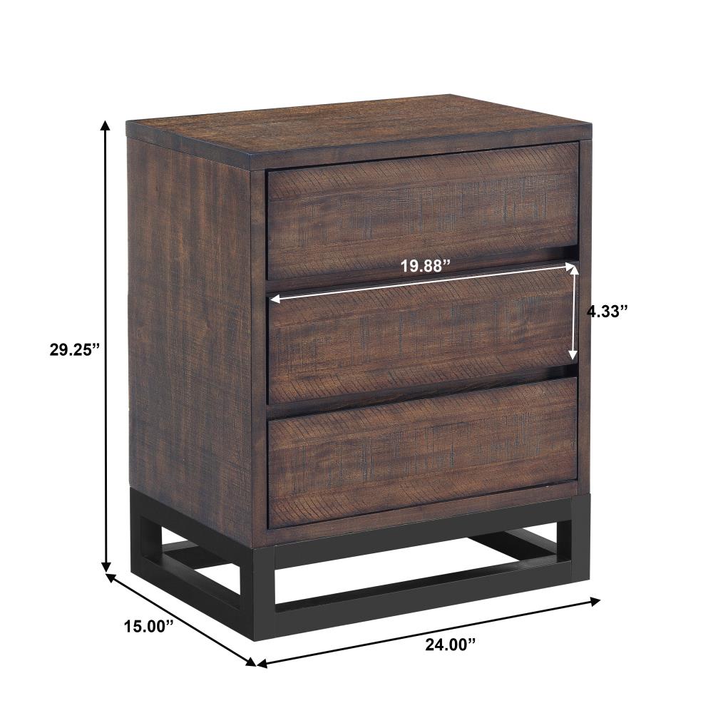 HomeFare Dark Brown Hue and Heavily-distressed Acacia Nightstand at ...