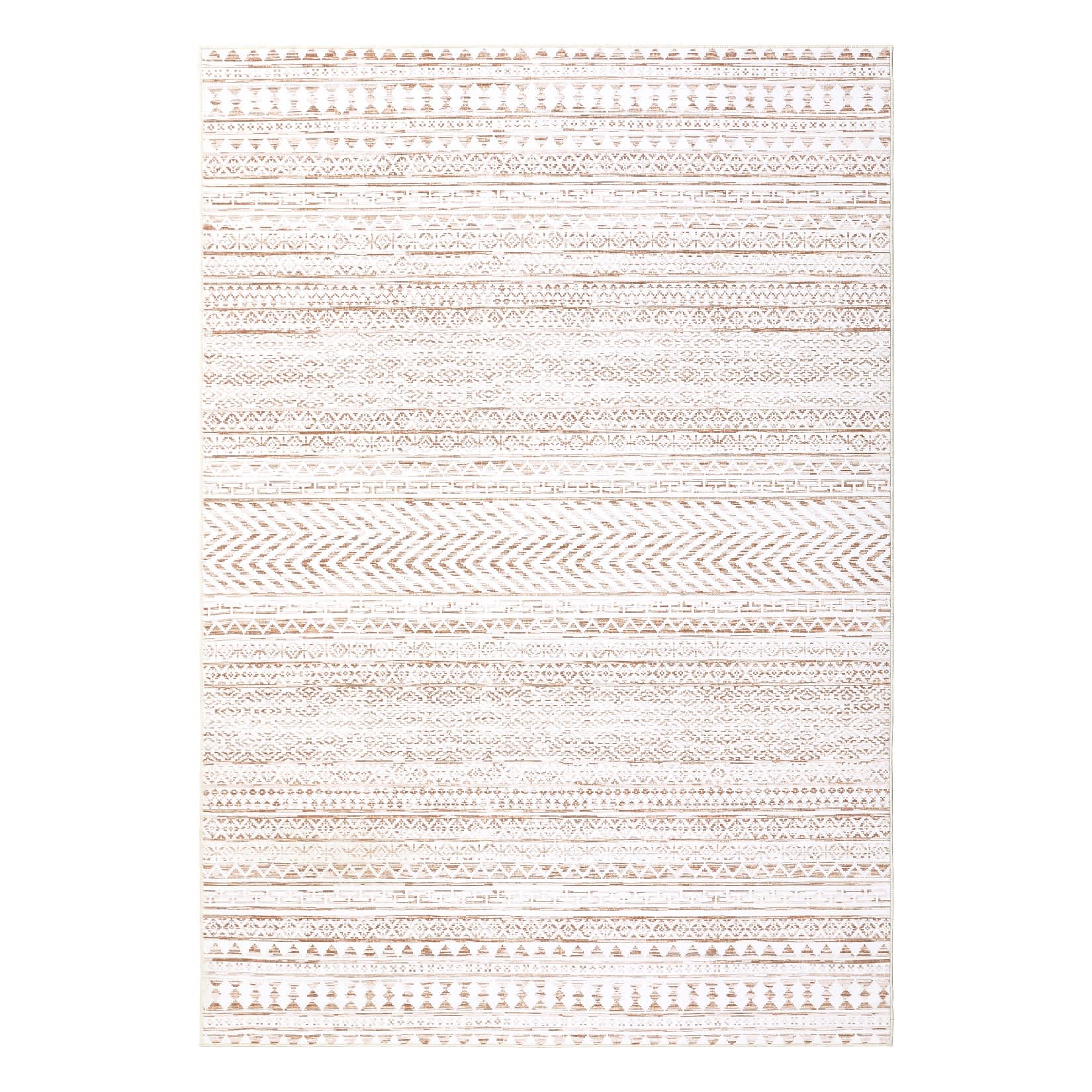 Qeetex SUNNY-PHO-15DJ7Q4W 5 x 7 ft Polyester Light Taupe Rectangular Dining Room Bedroom Living Room Geometric Stripped Print Modern Machine Washable Area Rug