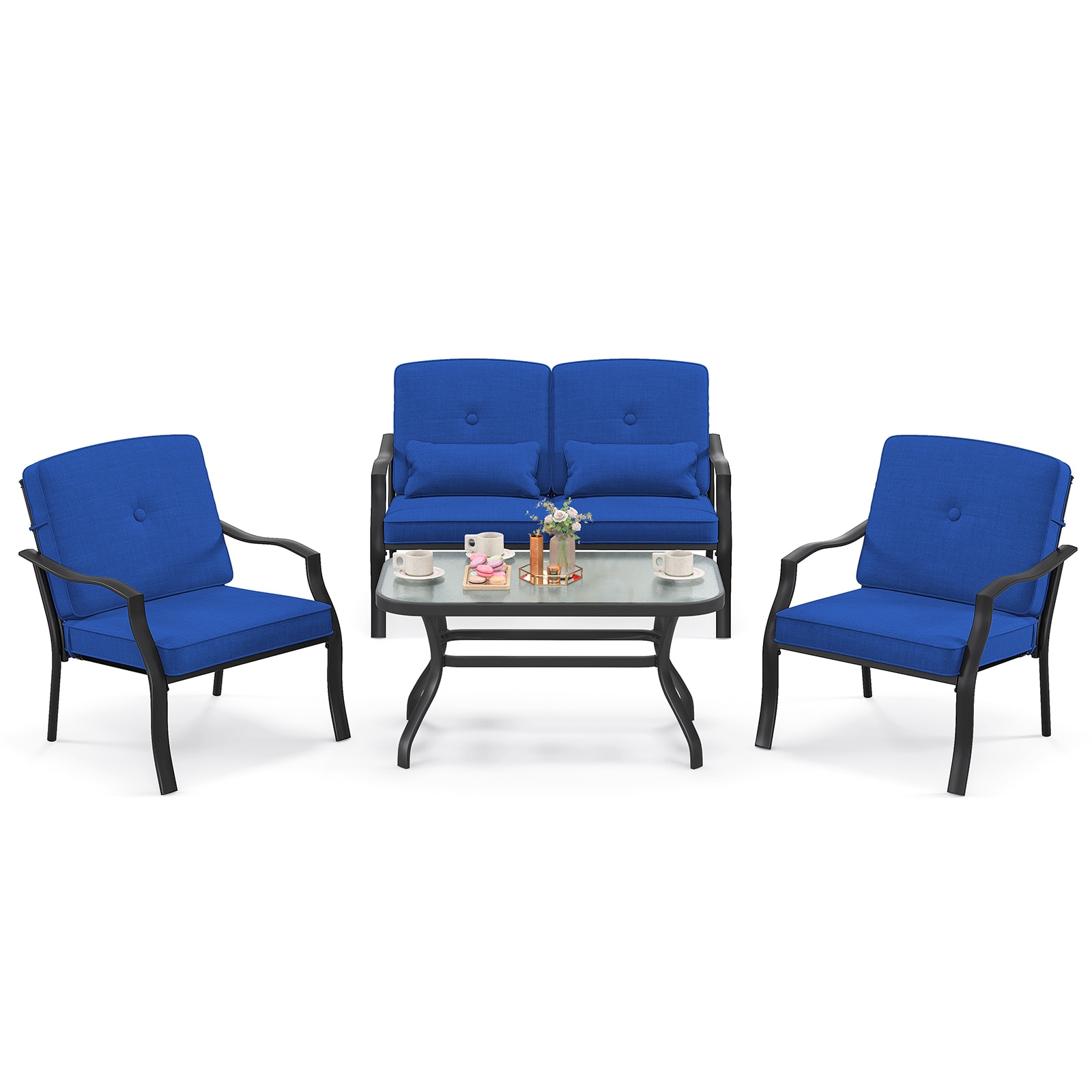 Ayelon 926NYLW4KNP10 8 -Piece Patio Conversation Set with Blue Cushions