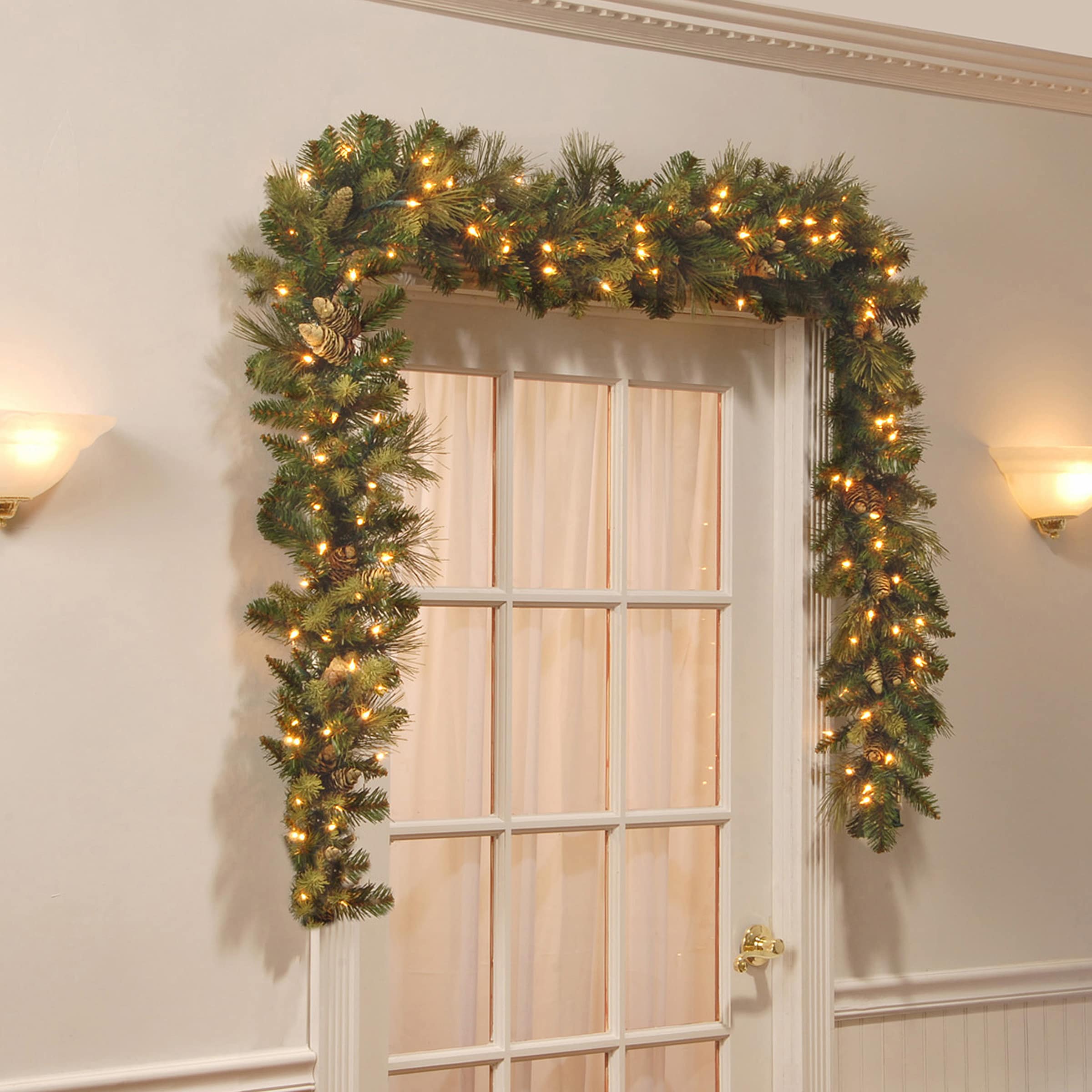Carolina Pine Festive Pre-Lit Garland with Pine Cones, 9 ft.