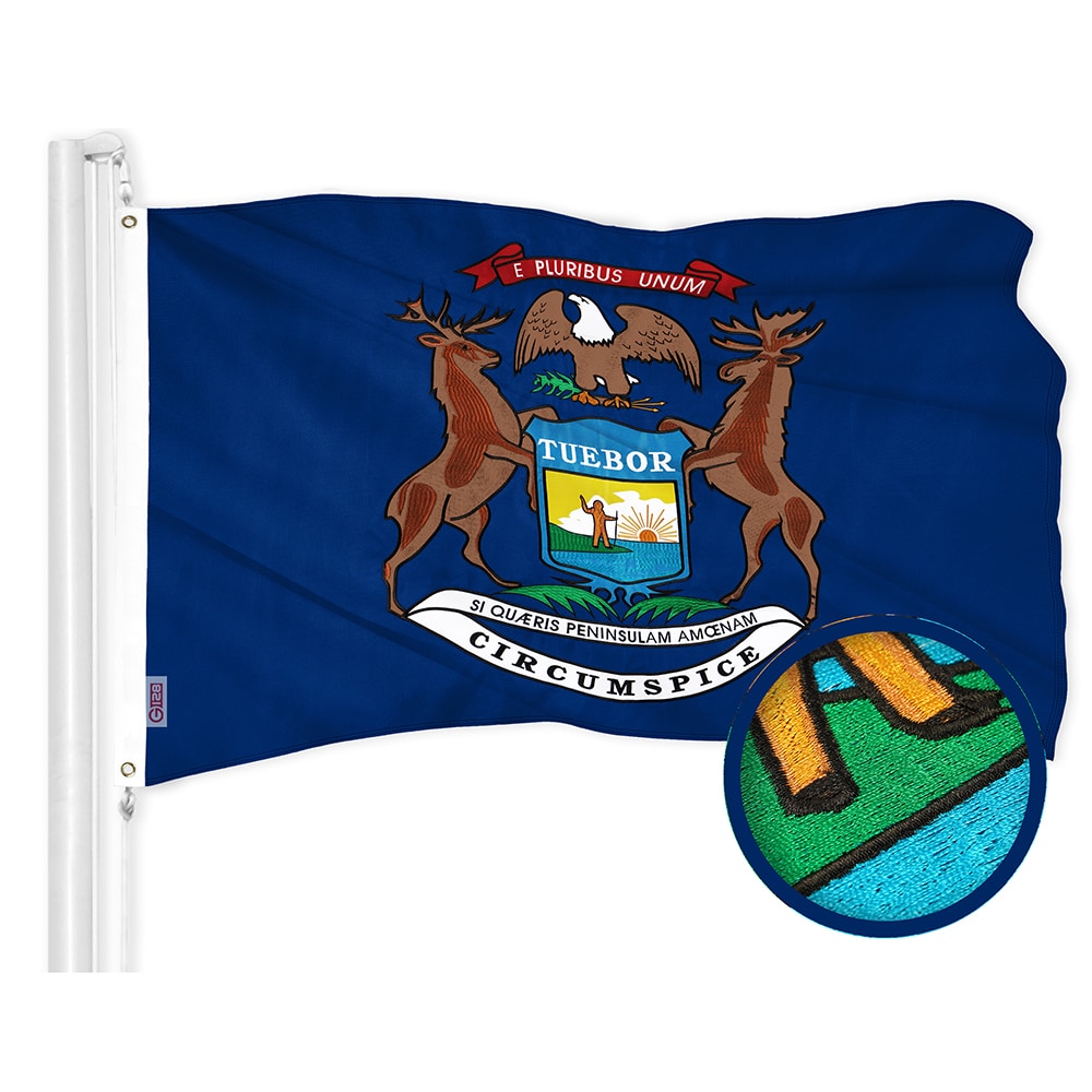 G128 3-ft W x 5-ft H Michigan State Embroidered Flag