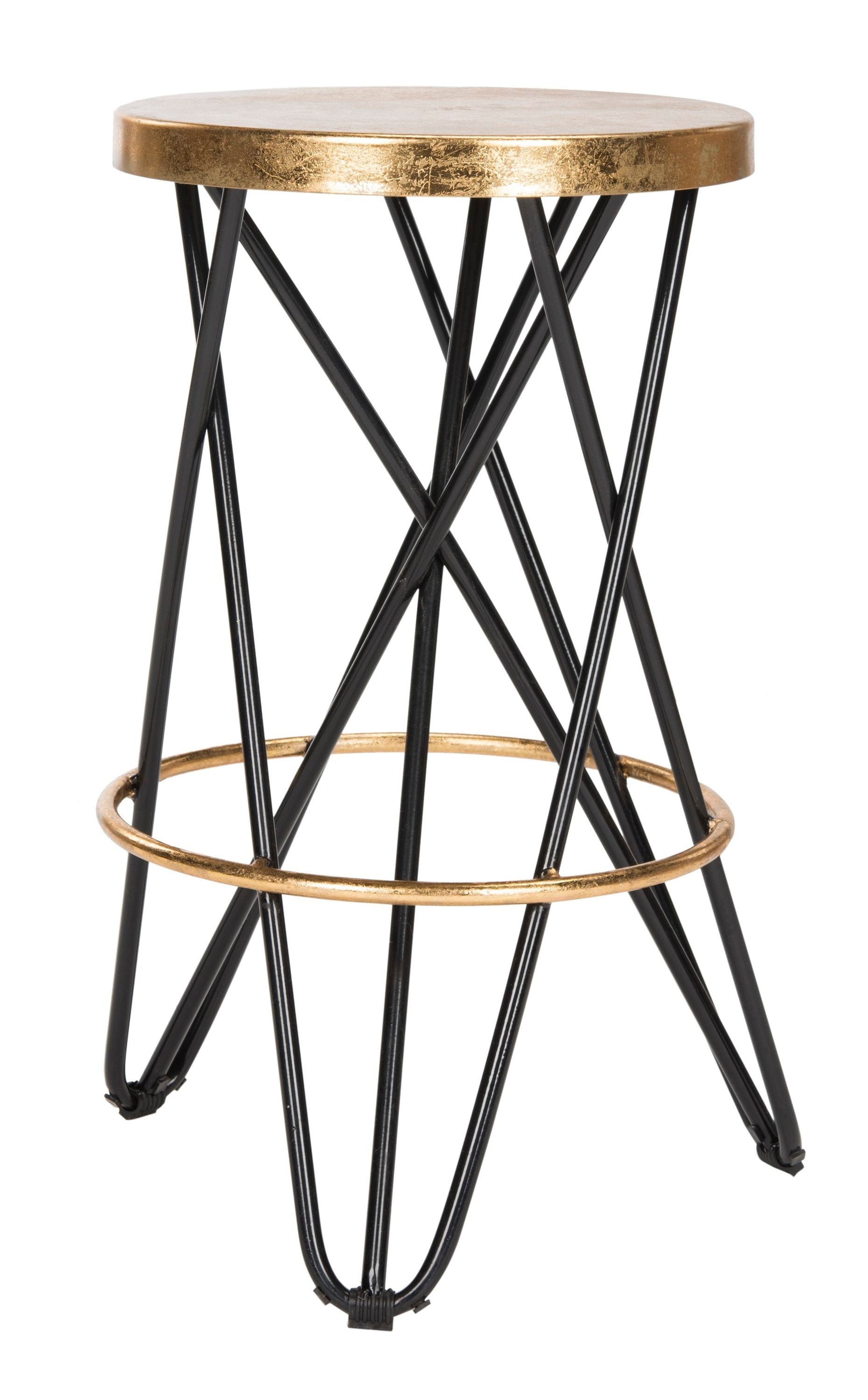 Navy and Gold Metal Backless Counter Stool with Hairpin Legs