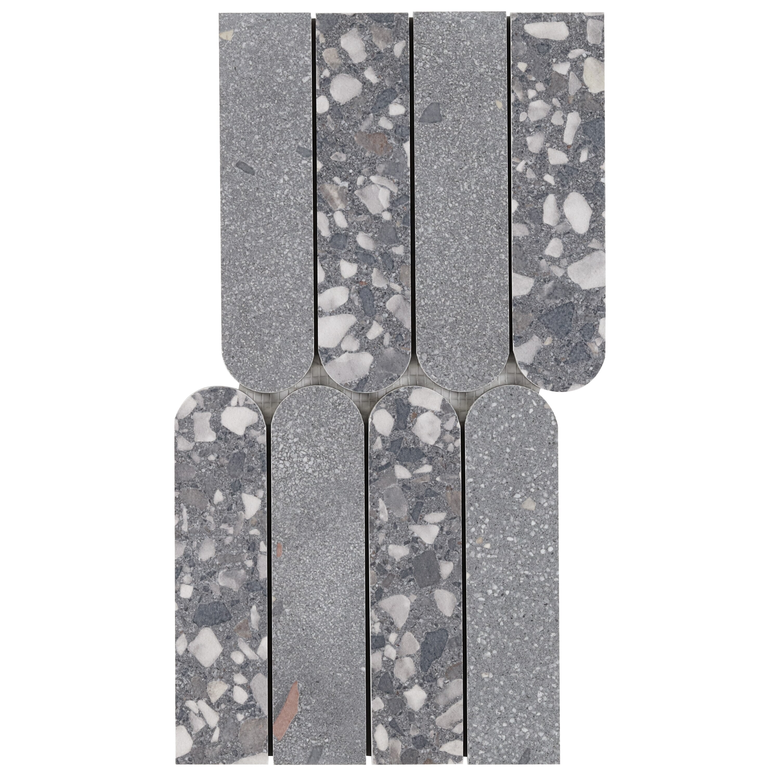 Artmore Tile EXT3RD109345 Mamba Fin Dark Gray 3.93 in. x 7.92 in. Matte Porcelain Terrazzo Look Mosaic Floor and Wall Tile Sample