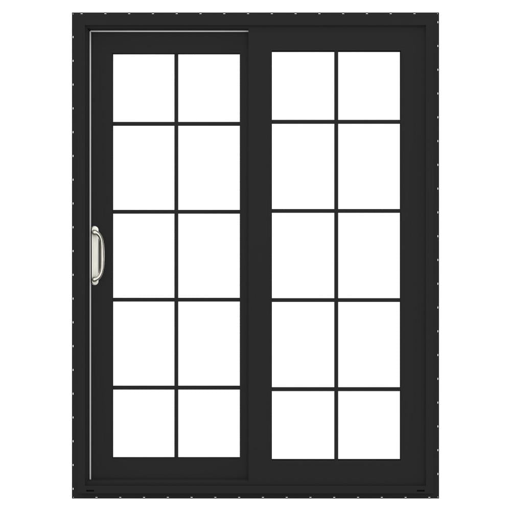 JELD-WEN FiniShield V-4500 60-in x 80-in x 4-9/16-in Jamb Low-e Argon Simulated Divided Light Bronze Vinyl Sliding Left-Hand Sliding Double Patio -  LOWOLJW233500023