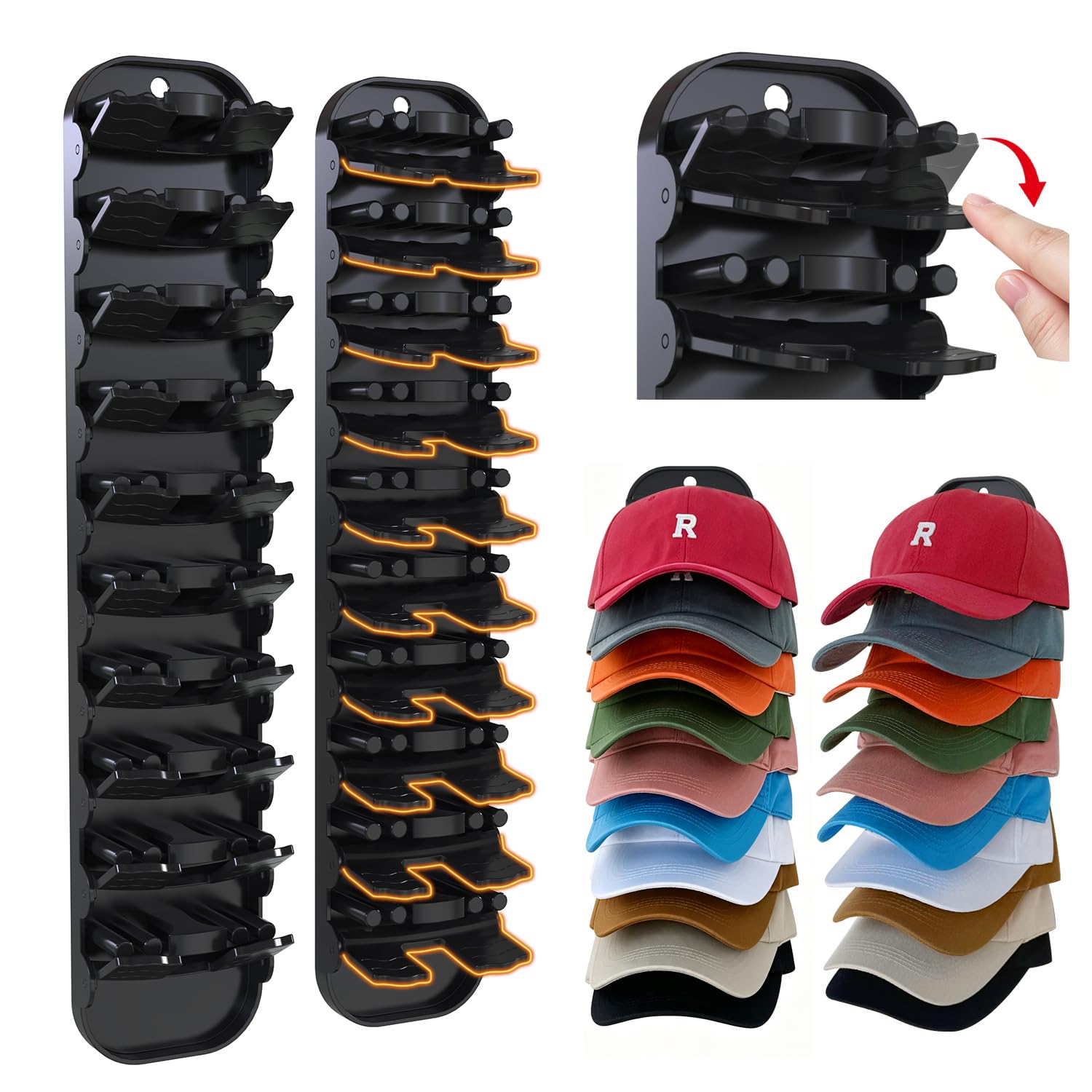KIWDZFU Hat Organizer for Baseball Caps 2 Pack Holds 20 Caps Wall Mount ...