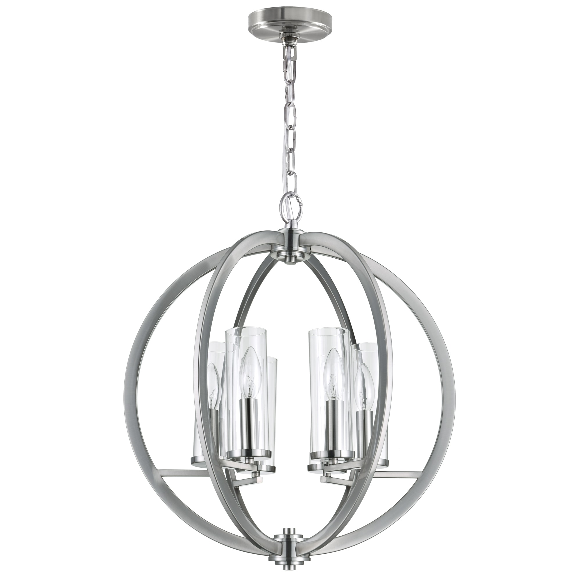 Elton Satin Nickel 19" Mini Orbital Chandelier with Crystal Accents