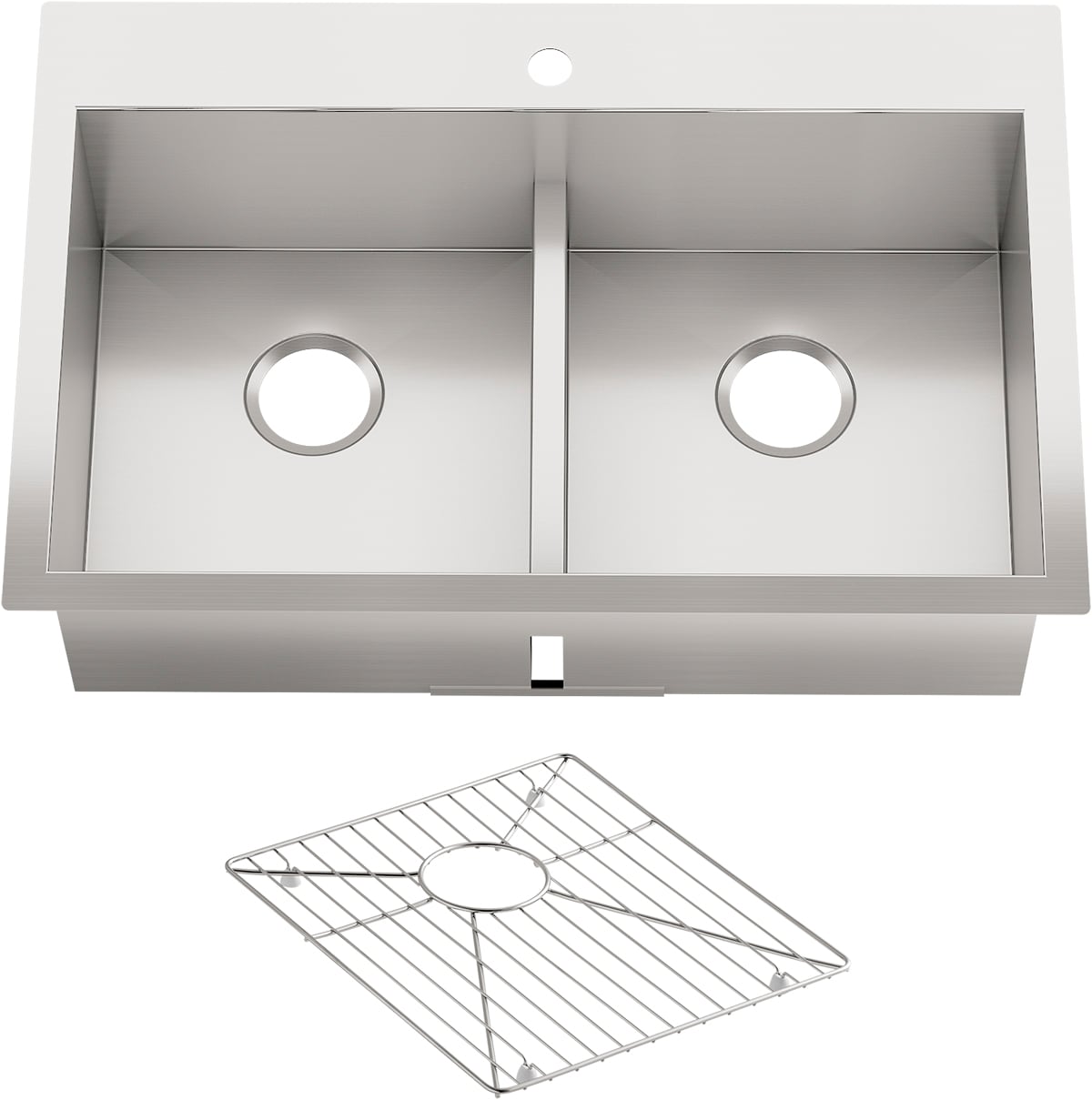 KOHLER 3838-1-NA Vault Drop-in 33.0-in x 22.0-in Stainless steel Double equal bowl 1-Hole 18 -Gauge Kitchen Sink