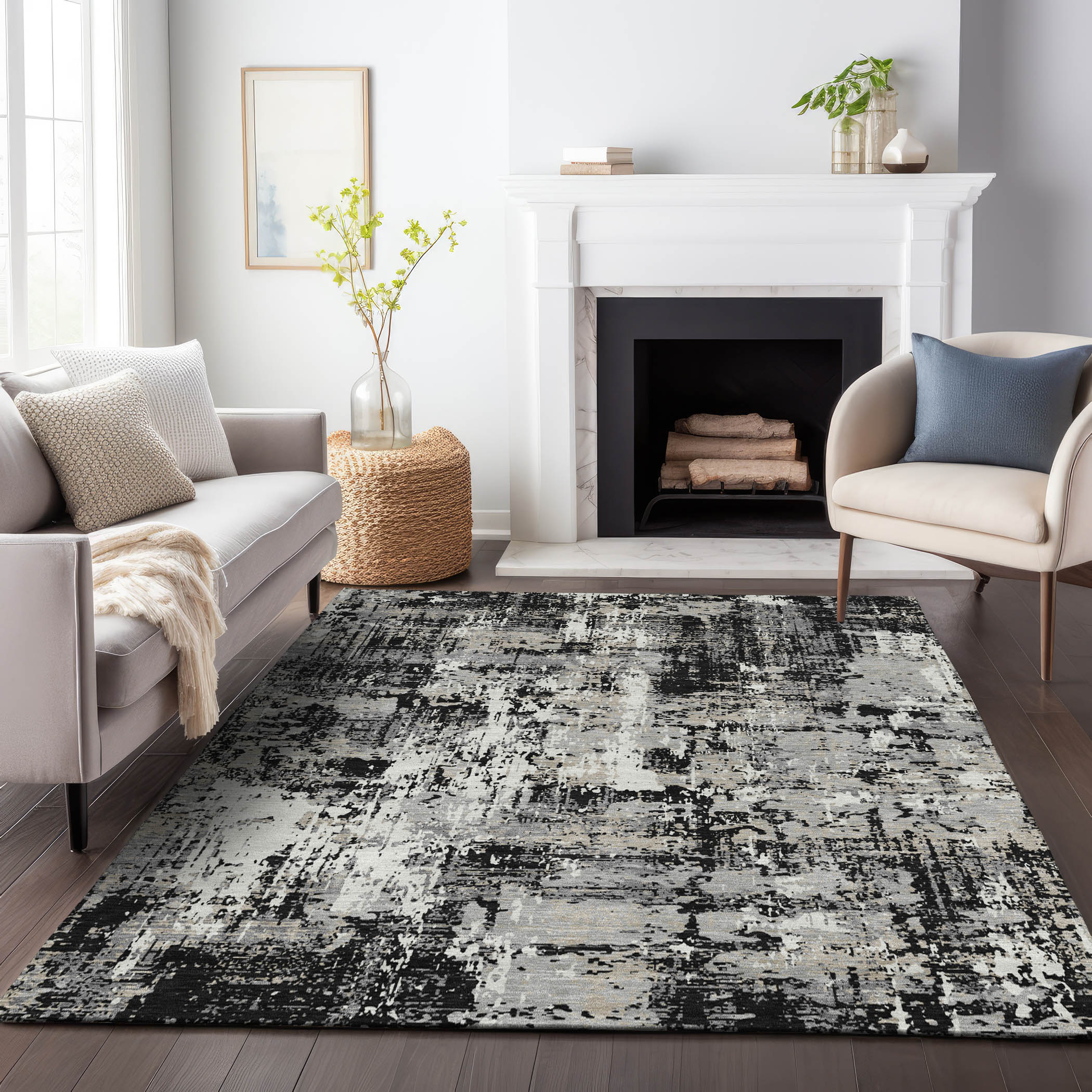 Addison Rugs ACN1008BK5X8 Chantille ACN1008BK 5 x 7 (ft) Polyester Black Rectangular Indoor/Outdoor Geometric Machine washable Area rug