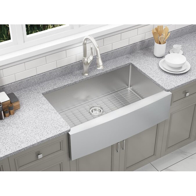 Cmi Compass Farmhouse Apron Front 36 In X 22 In Stainless Steel Double Equal Bowl Kitchen Sink In The Kitchen Sinks Department At Lowes Com