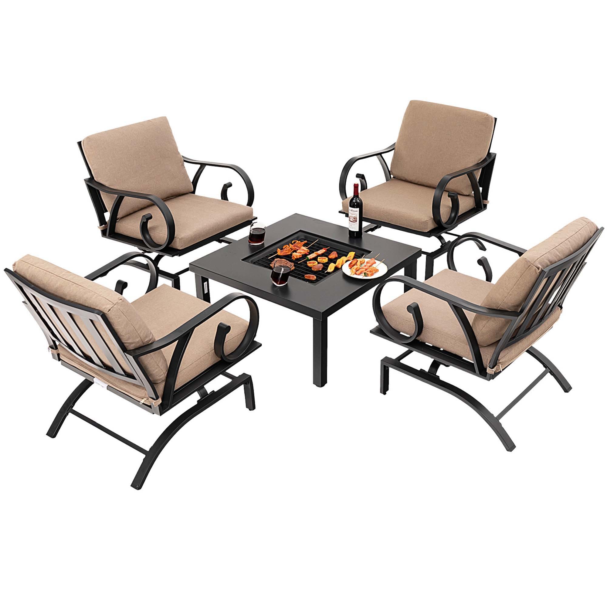 Costway LWS00097 Set of 4 Black Metal Frame Rocking Chair with Brown Solid Seat