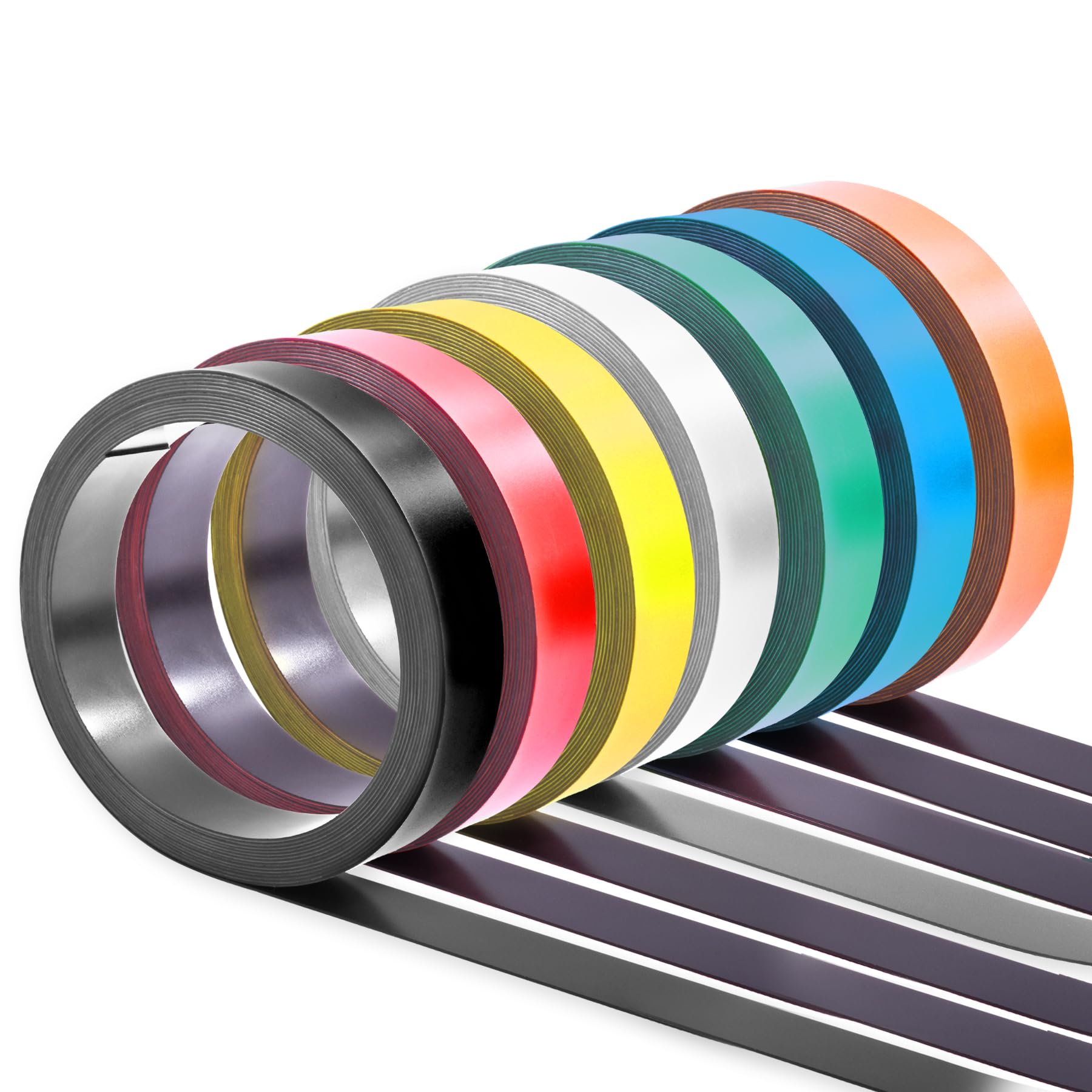 AKSCYZM  1In x 3 3Ft 25mm 1000mm Dry Erase Magnetic Strips Magnet Tape Roll 7 pcs Multi Colors Blank Magnets Sticky Labels for Classroom Office