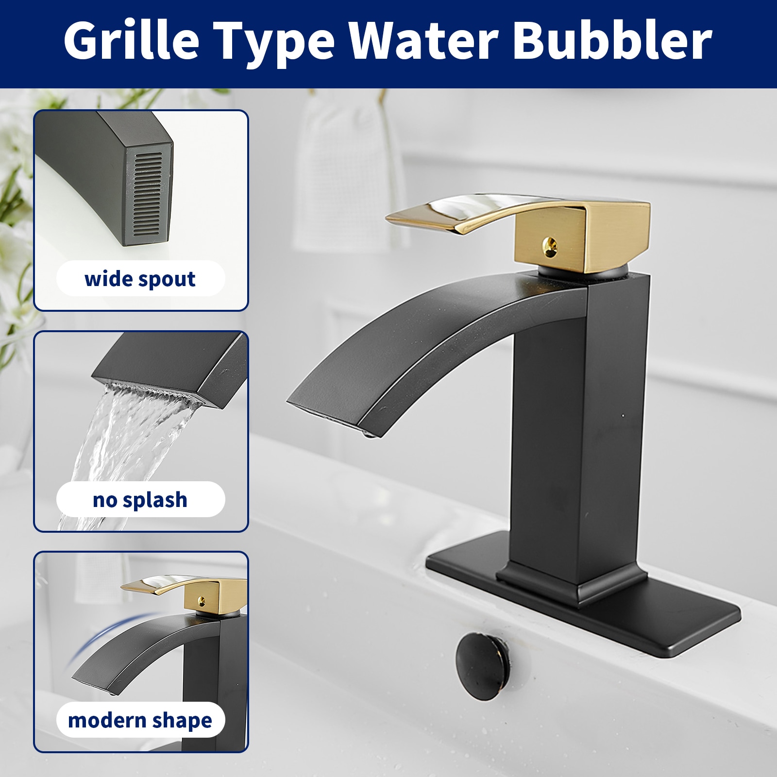 Gold and Black Waterfall Single Handle Bathroom Faucet