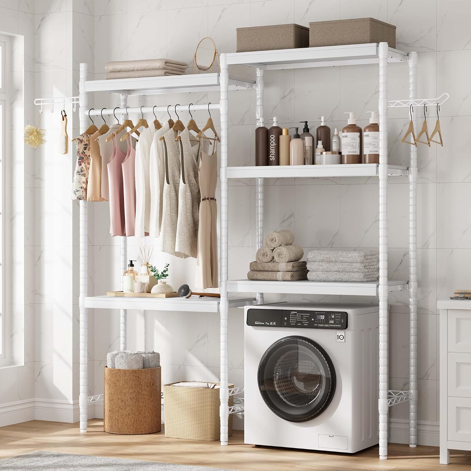 GAOMON 28in-42in Adjustable Over-The-Washer Storage Rack 5-Tier Heavy ...
