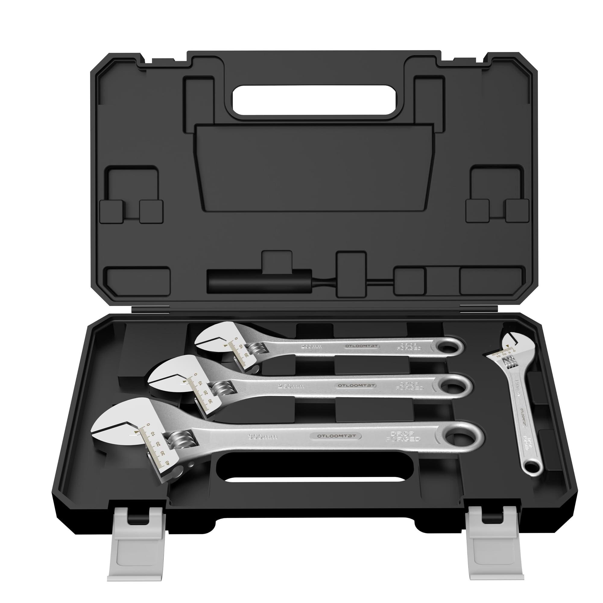 Etokfoks  Adjustable Drive SAE Metric Wide Jaw Ratcheting Wrench Set with Plastic Carrier Case 4 Piece Industrial Duty