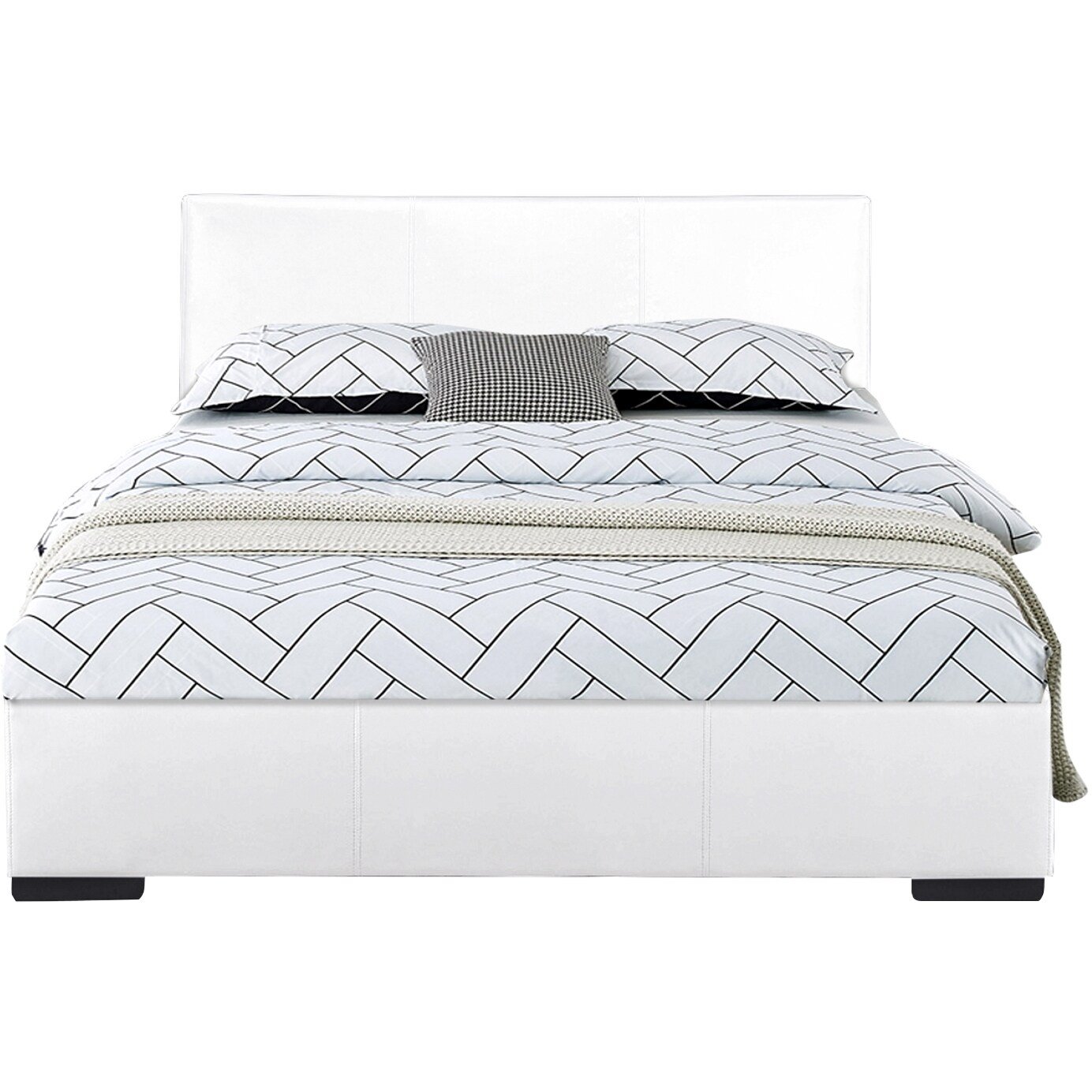 Camden Isle Abbey White Queen Faux Leather Platform Bed