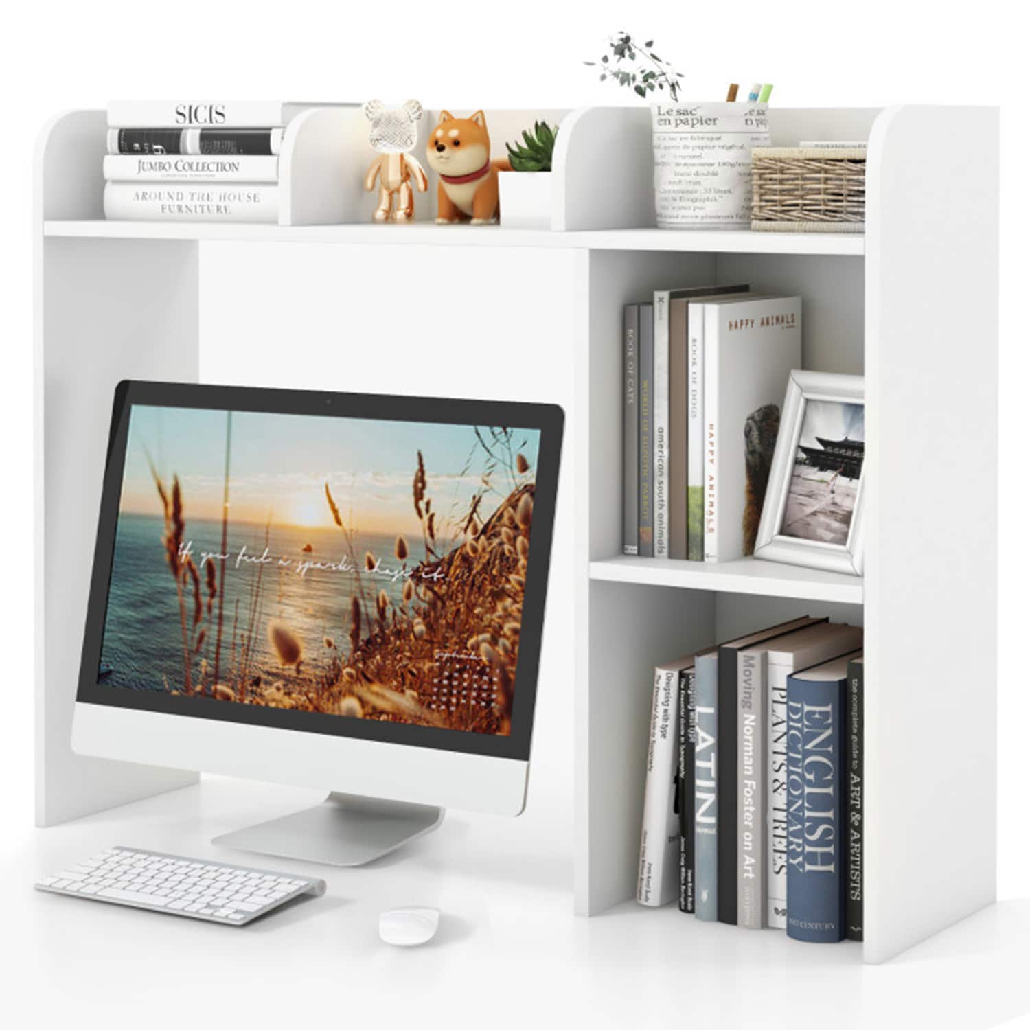 Mondawe MO-CB10471WH White Wood 3 -Shelf Bookcase ( 37-in W x 29-in H x 10-in D ) Finished