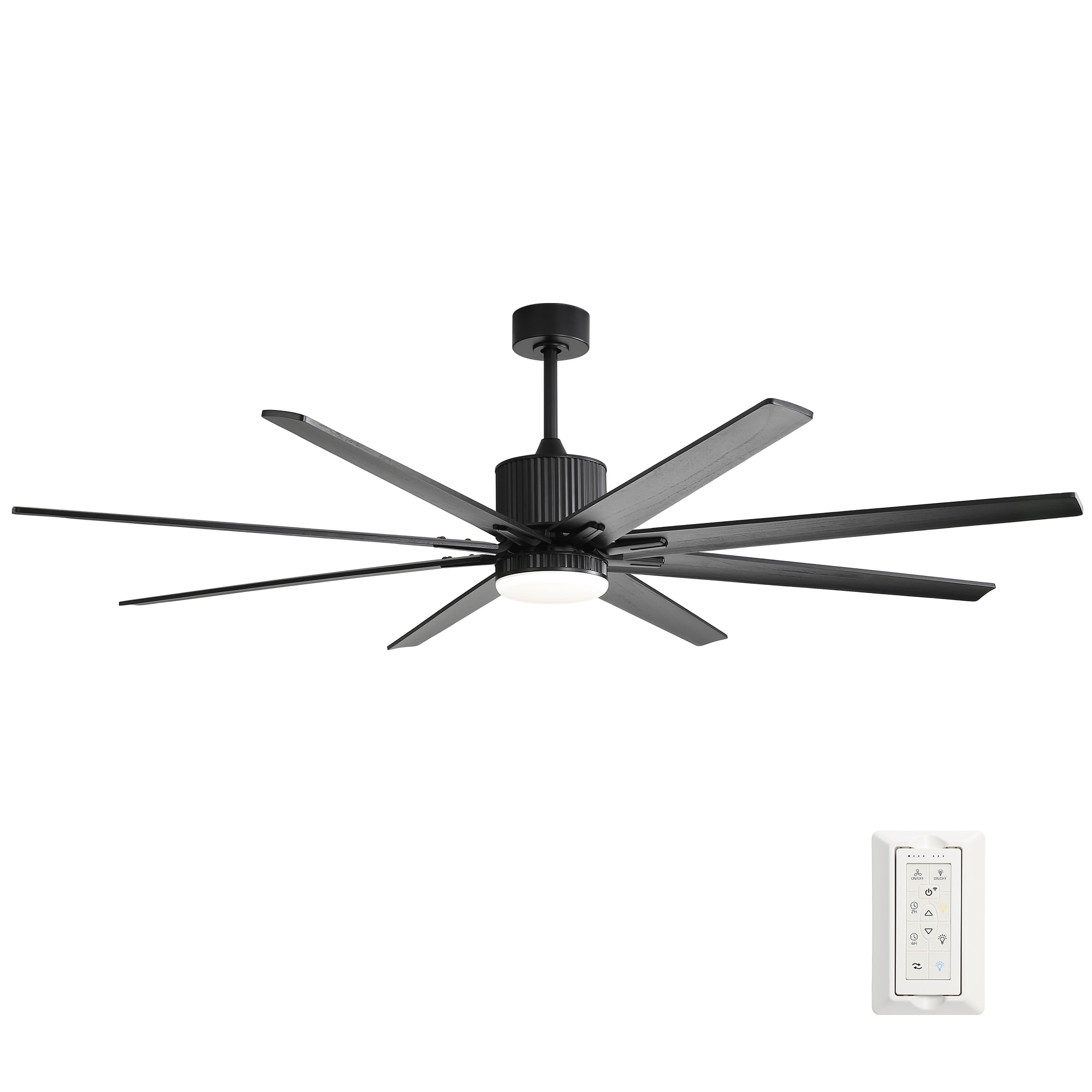 Yardreeze KBS-76K001SMTY 76-in Downrod or Flush Mount Black with Black Blades Plug-in Ceiling Fan With Light and Remote ( 8 -Blade )