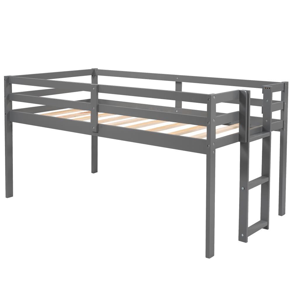 Clihome Solid Wood Bunk Bed Gray Twin Over Twin Bunk Bed in the Bunk ...