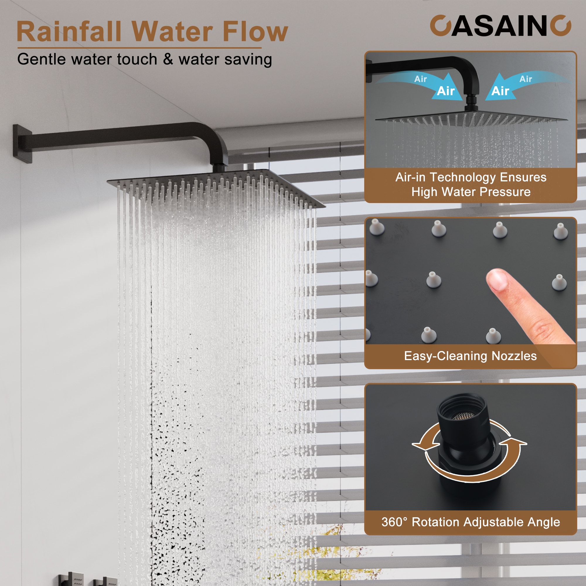 CASAINC HM-T207-SQ-BN Showerhead-Bar-Panels - View #4