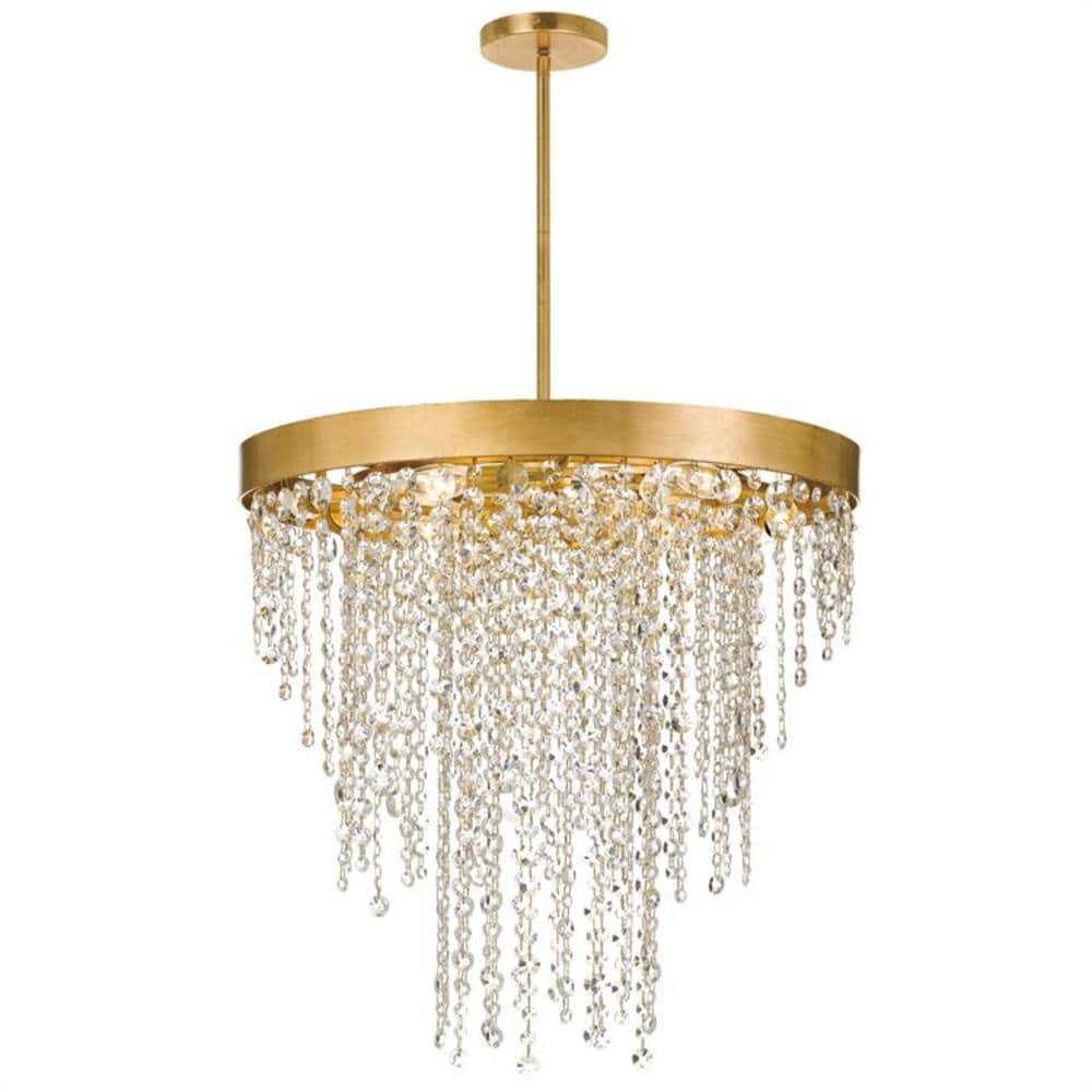 Antique Gold Elegance 6-Light Crystal Waterfall Chandelier