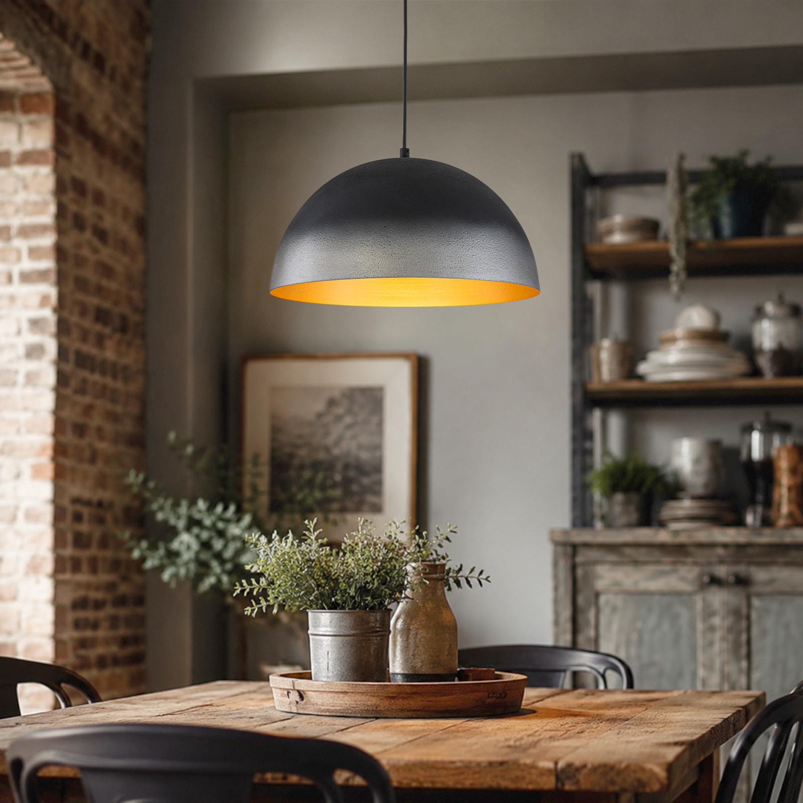 MENCOLULU - 15.75 inch Dome Metal Shade Kitchen Island Lighting 1 -Light Black and Grey Industria...