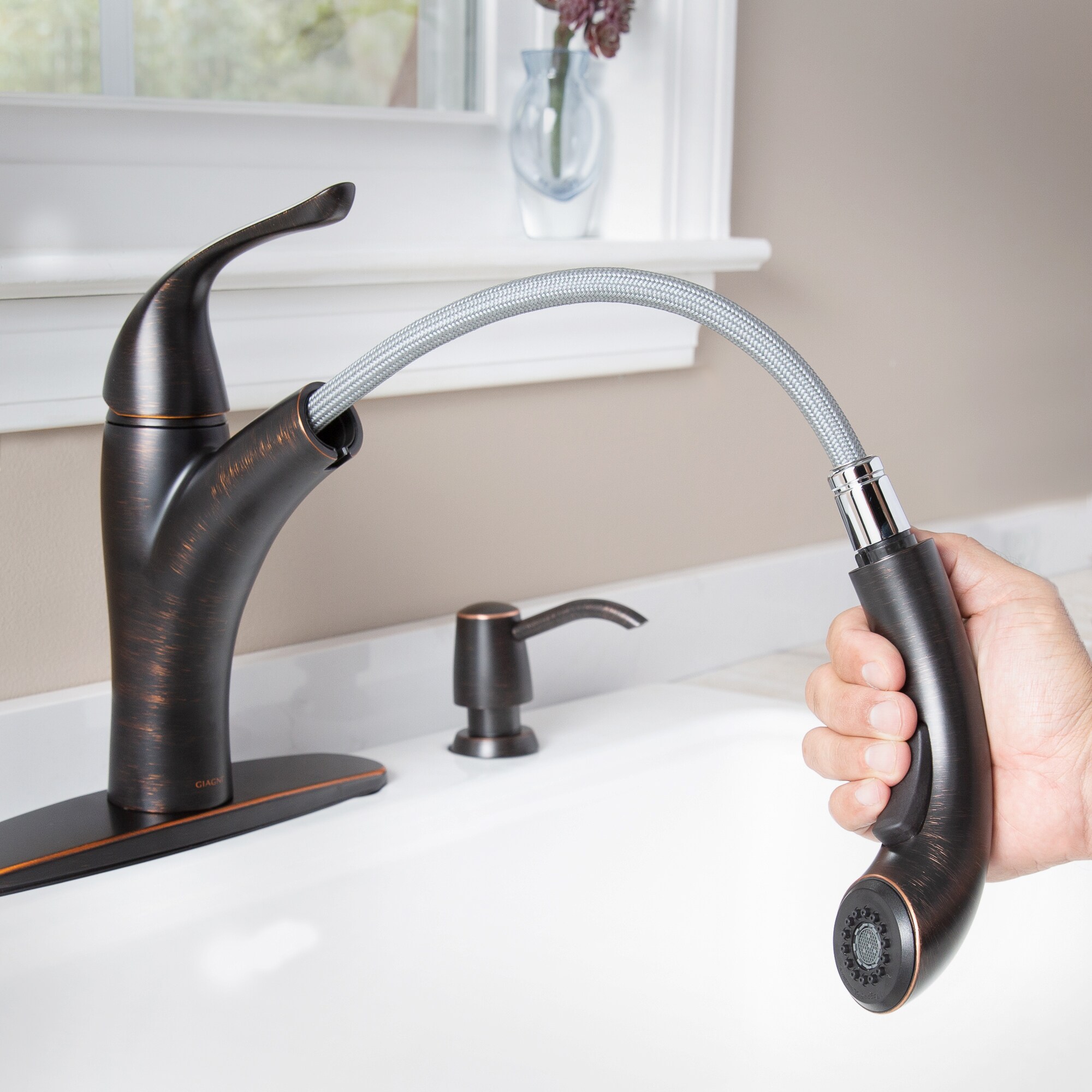 Giagni Abete Vintage Bronze Single Handle Pull Out Kitchen Faucet With   11521316 