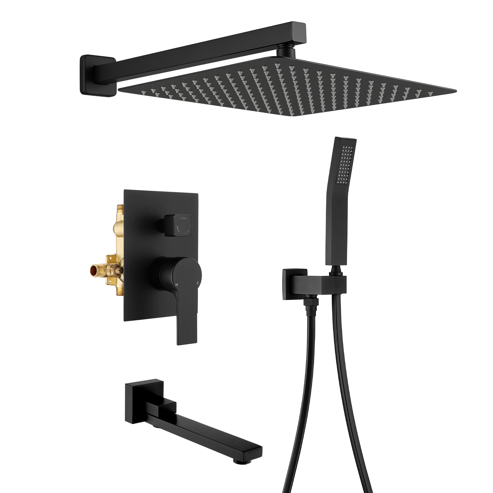 Nestfair SMD0502B 1 -Settings Black 10-in Square Dual/Combo Rain Shower Head 1.8 GPM