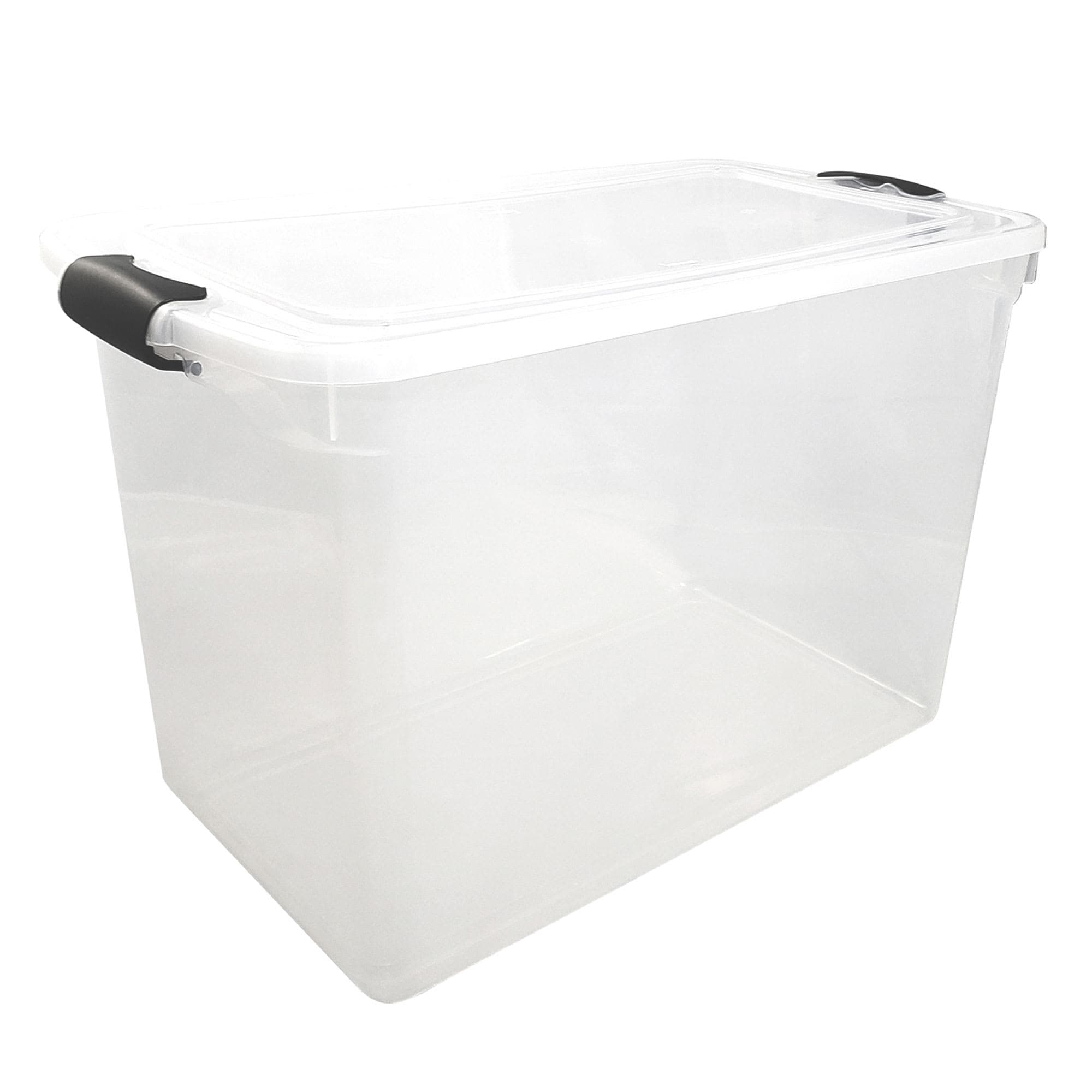 Homz Products 314615 2-Pack Latching Lid Large Clear Plastic Storage Bins w/ Lids 112 Quart Gray Latch