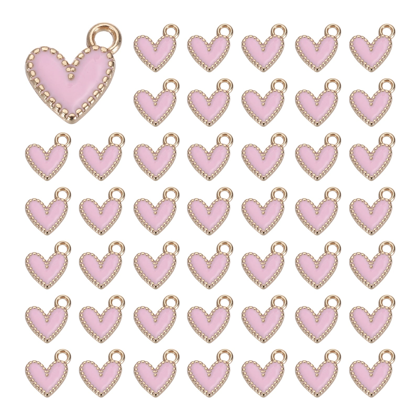Unique Bargains 100pcs Enamel Alloy Heart Charm Valentine Heart Pendants Love Jewelry Making Charm for DIY Necklace Bracelet Earrings Keychain Pink #S26050701UX2735