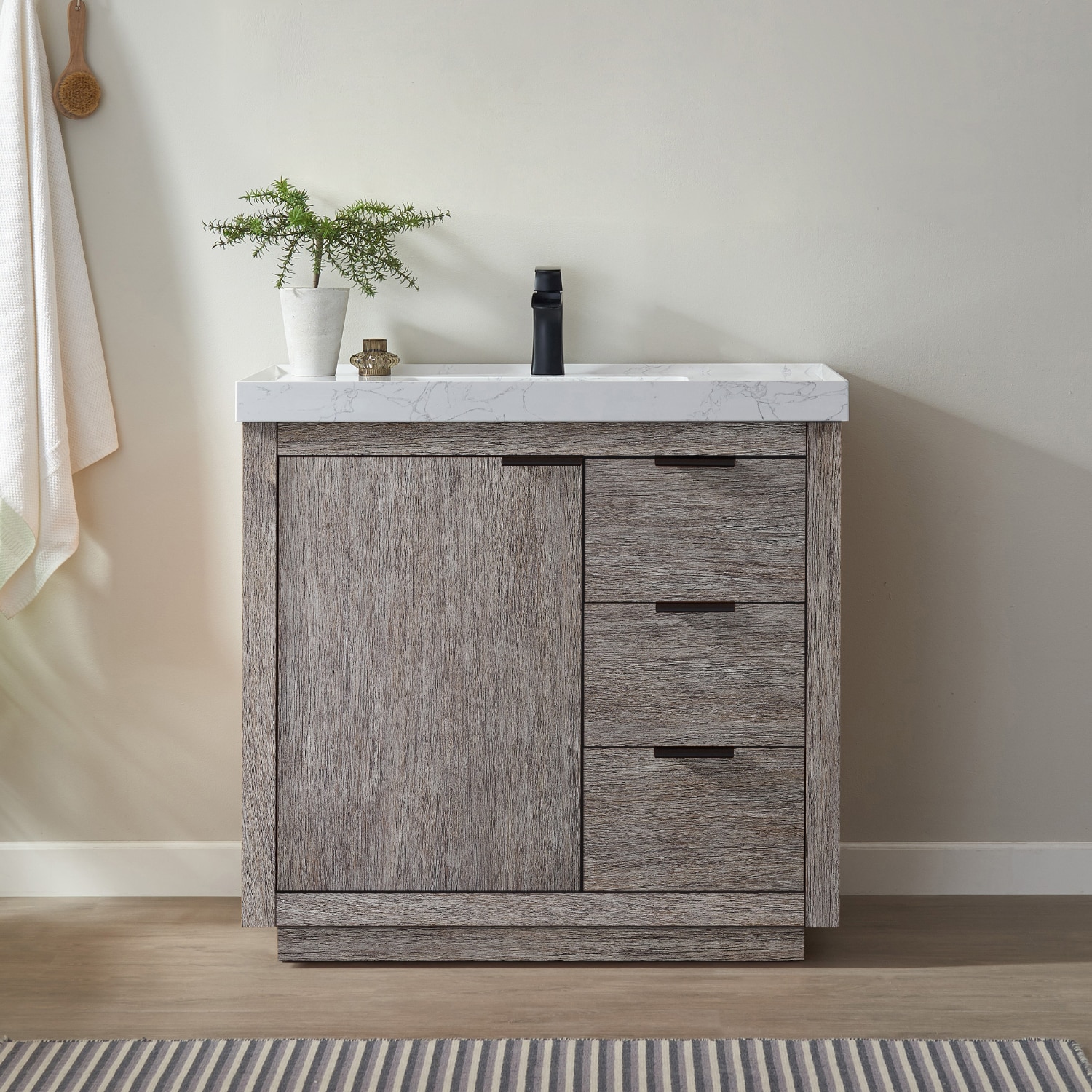 Vinnova 701536-CR-GW-NM Leiza 36-in Classical Gray Undermount Single sink Bathroom Vanity with White Sintered stone Top