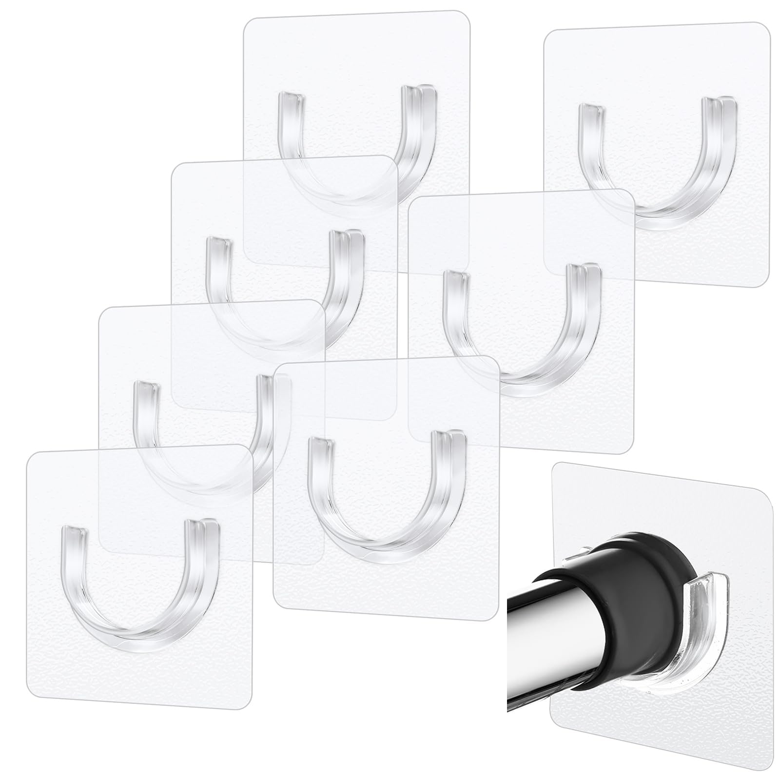 Aoibox  Adhesive Tension Rod Holders 8 Pack No Drill Wall Mount Brackets for Shower Curtain Rods and Closet Rods