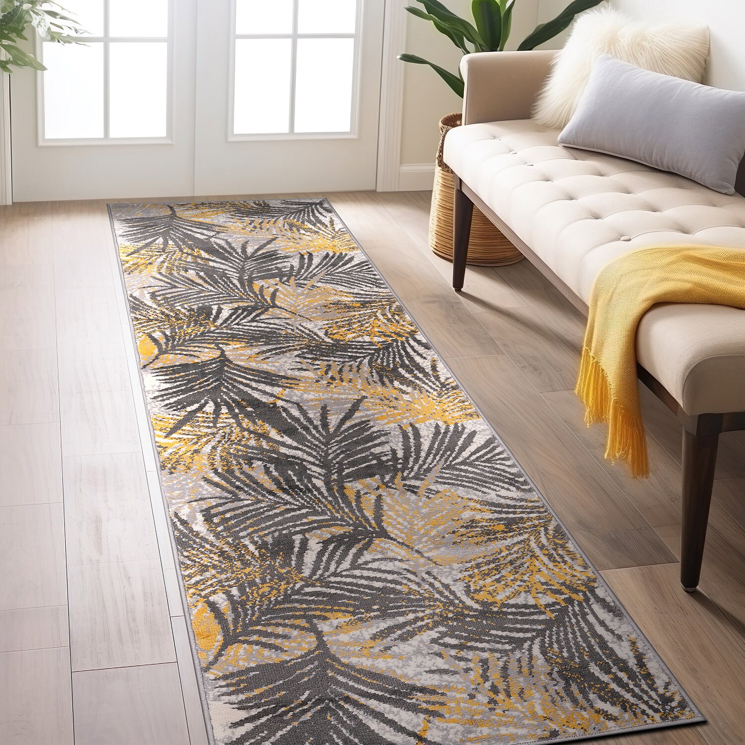World Rug Gallery 4052YELLOW2X7 2 x 7 (ft) Loomed Polypropylene Yellow Rectangular Indoor Floral/Botanical Global Runner rug