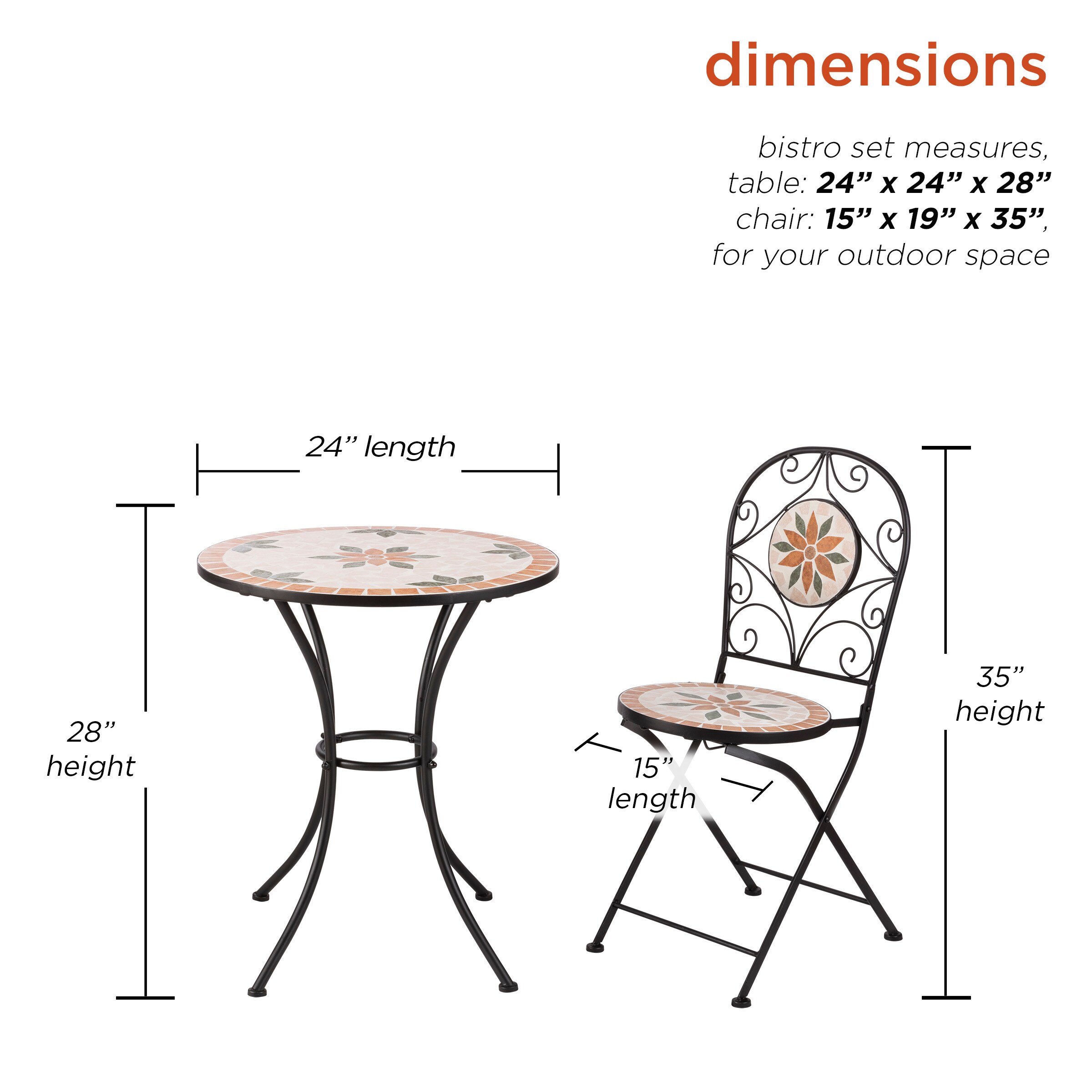 Alpine 3-Piece Mosaic Tile Round Patio Bistro Set