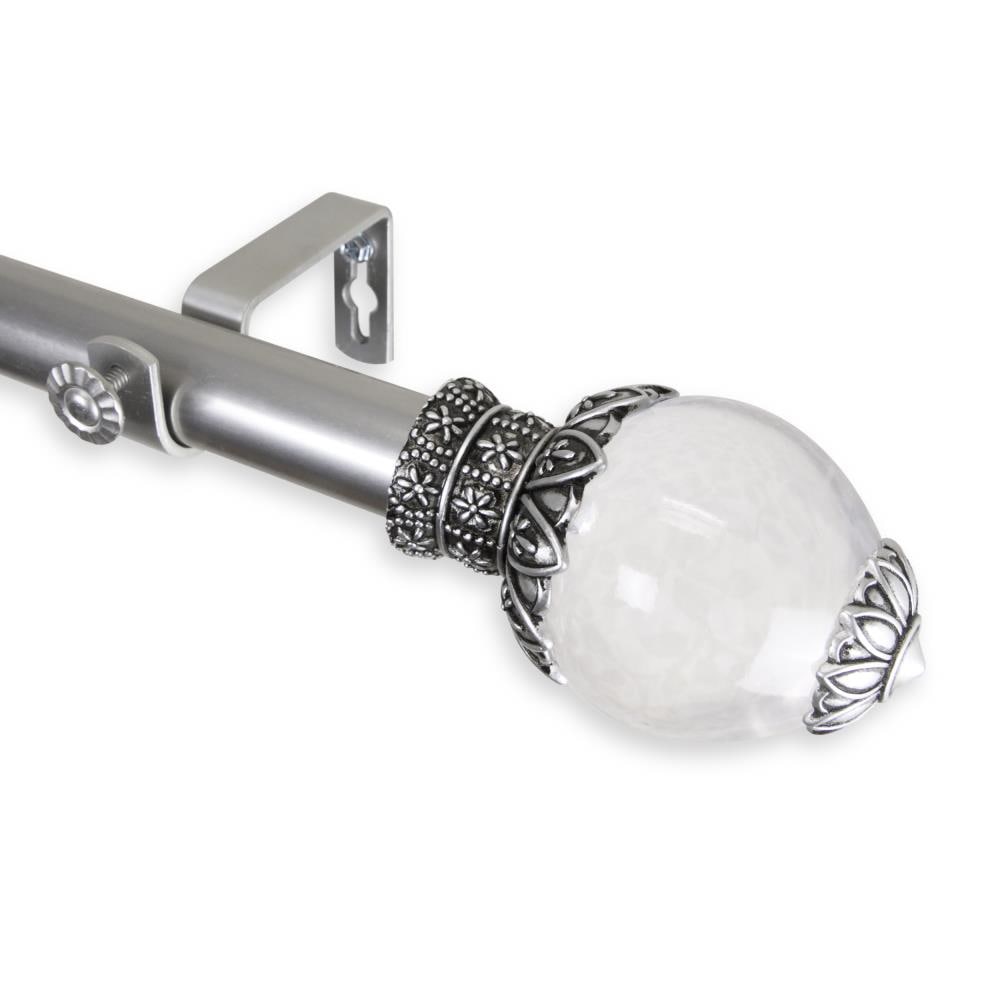 Hart & Harlow L100-11-665 Petal 1-in 66-in to 120-in Satin nickel Steel Single curtain rod with Finials