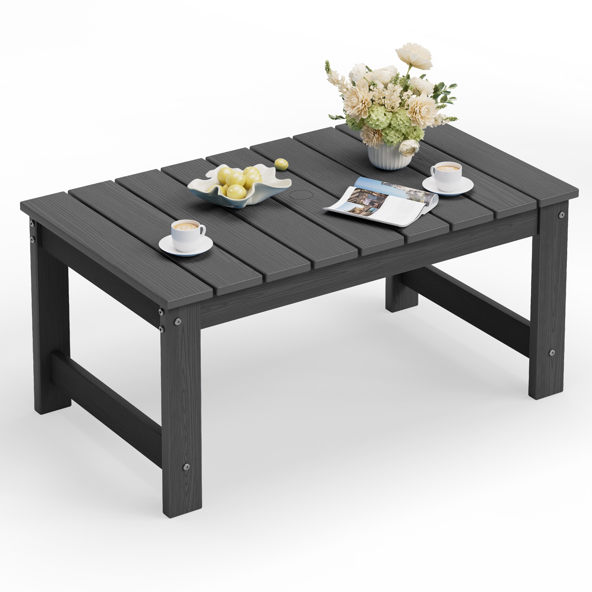 VOUA HDPE Rectangle Outdoor Coffee Table 19.7-in W x 33.6-in L with Umbrella Hole