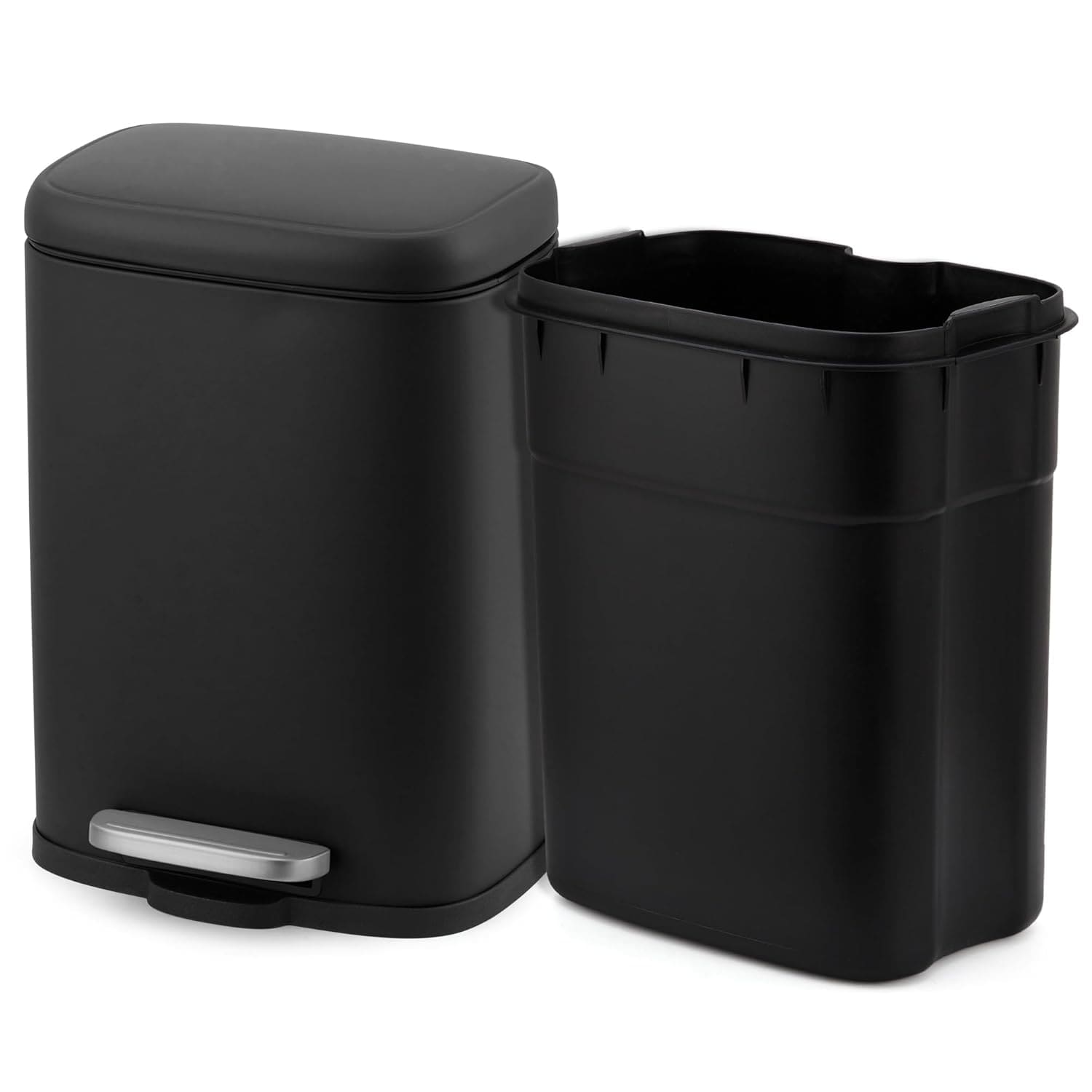 Qeetex HEHE-PHK333UJR5W 5 Liter 1 Point 3 Gallon Indoor Trash Can With Odor Control Step On Pedal Stainless Steel Rustproof Fingerprint Resistant Quiet Close Slim Design For Home Office Use Black