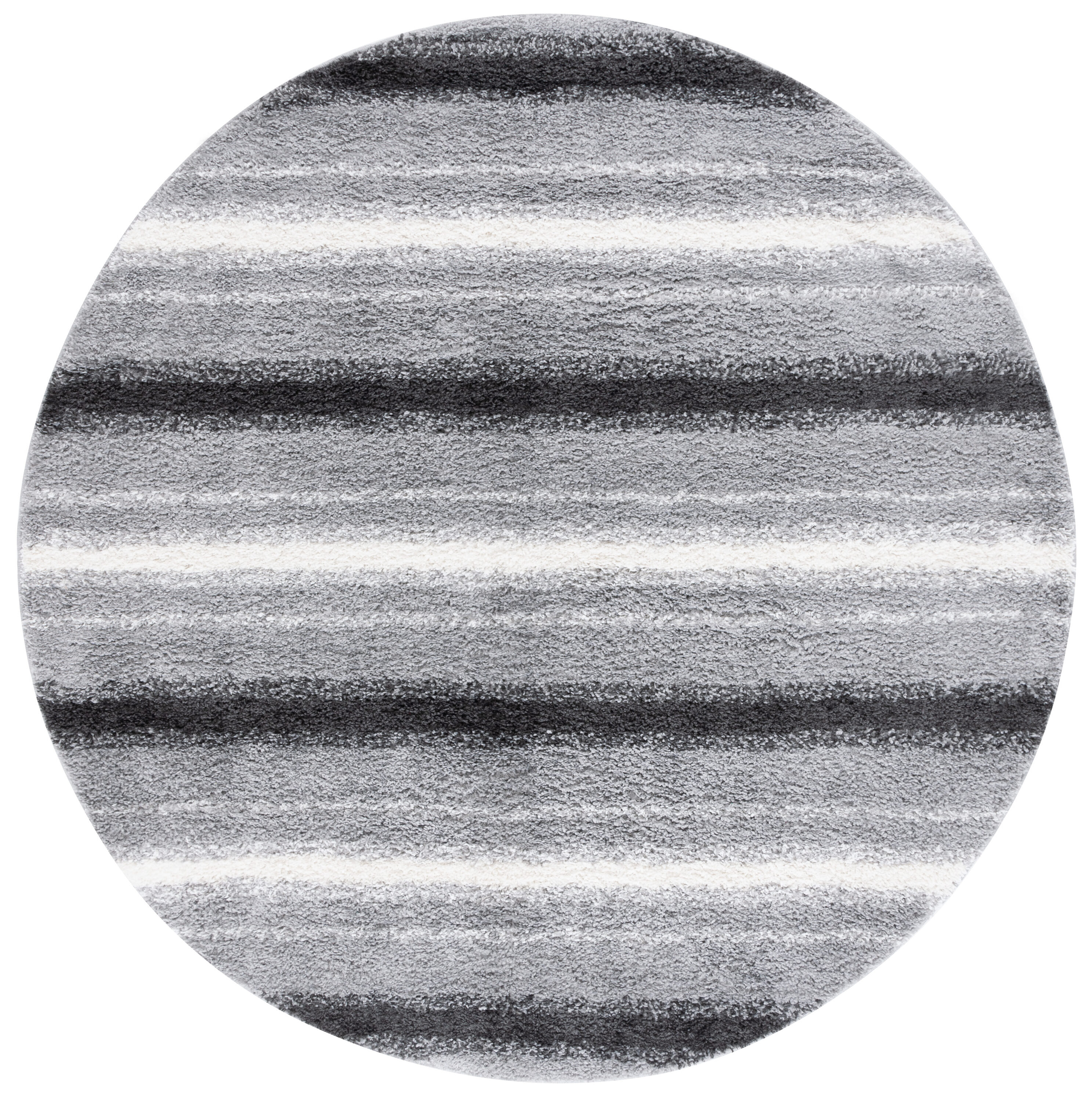 Safavieh BSP252F-7R 7 x 7 (ft) Loomed Polyester/Polypropylene Gray/Black Round Indoor Stripe Mid-Century Modern Area rug