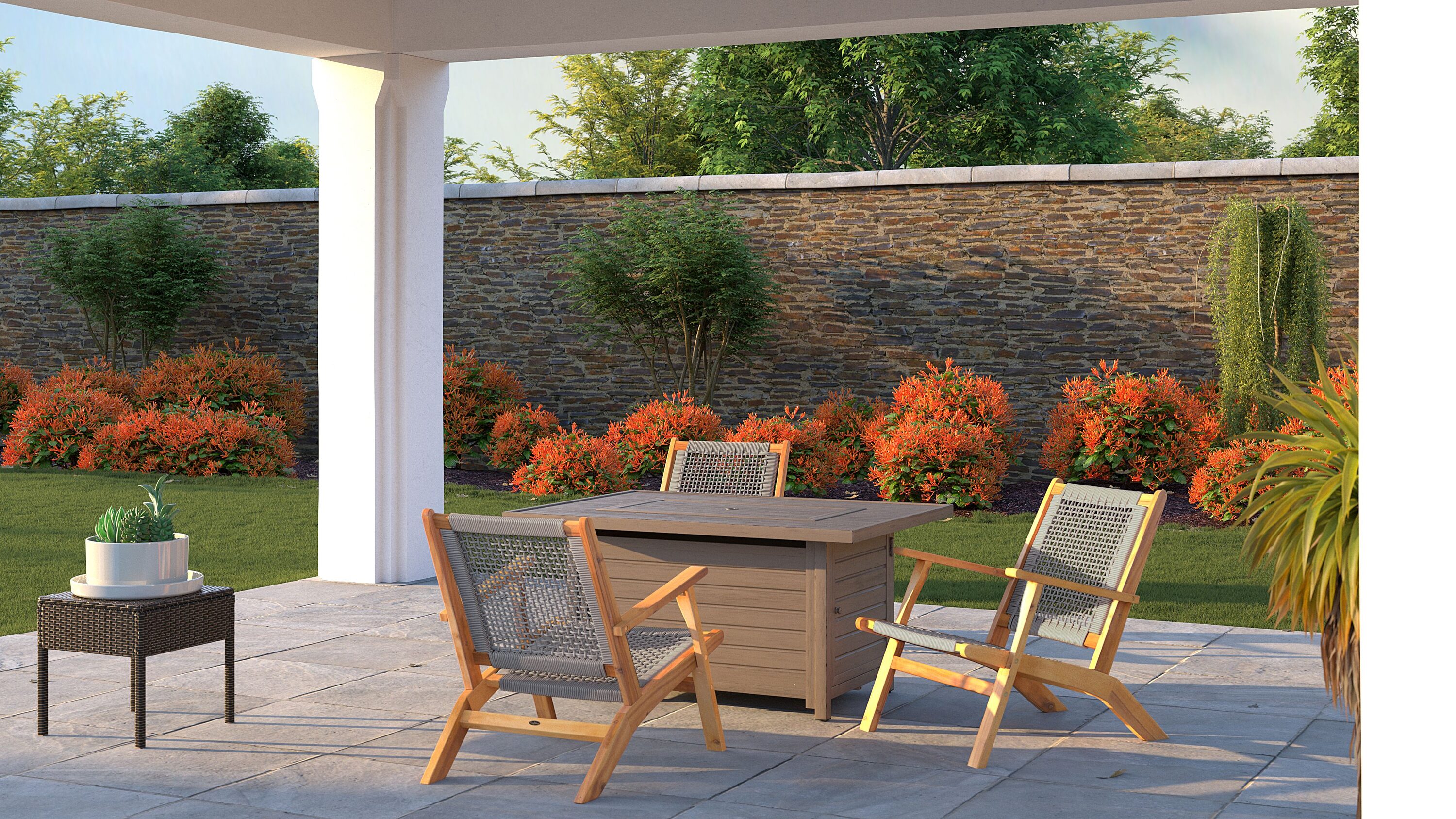 Vega Midcentury Natural Acacia Wood Outdoor Chair with Gray Cording