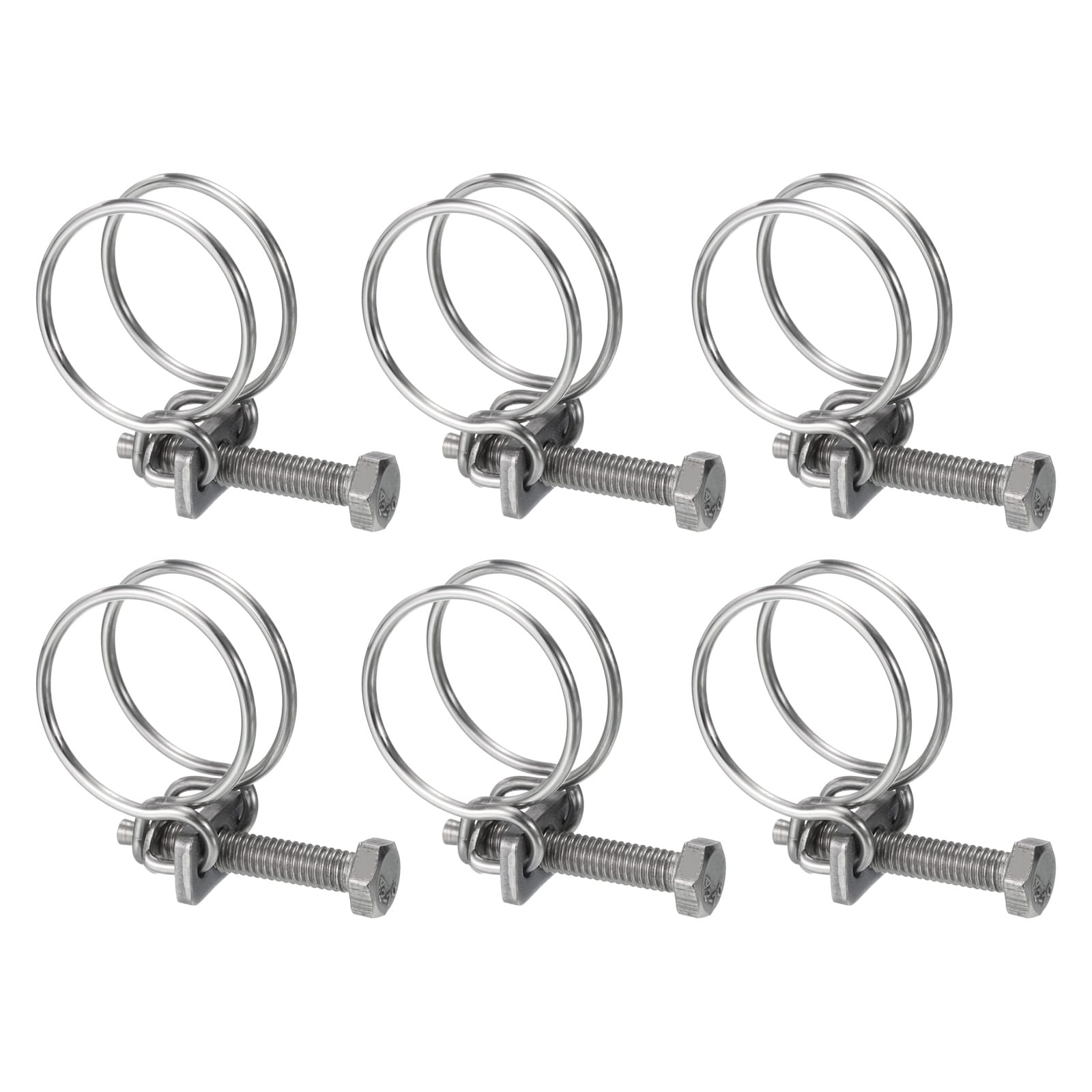 Unique Bargains 6pcs Double Wire Hose Clamppcs 24-27mm Adjustable Stainless Steel Wire Hose Clips with M6 Bolt for Dust Collection Hosepcs Pump Hose Pipe