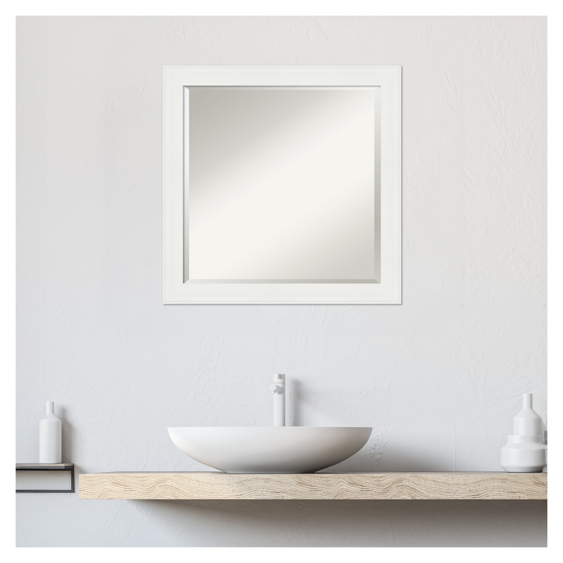 Vanity White Beveled Rectangular Bathroom Wall Mirror 30x30