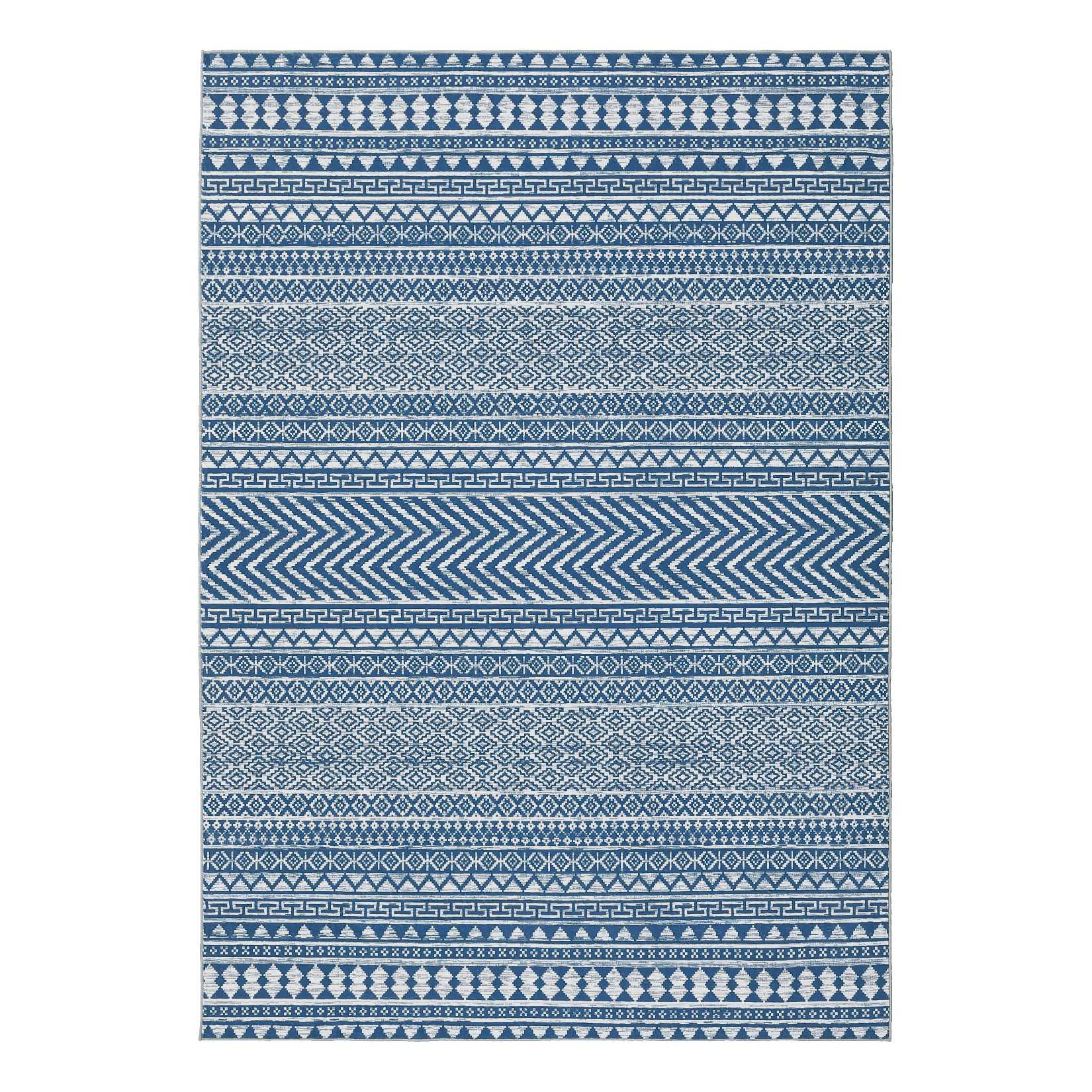 Qeetex SUNNY-PHO-15DJP1A9 4 x 6 ft Polyester Blue Rectangular Dining Room Bedroom Living Room Geometric Stripped Print Modern Machine Washable Area Rug