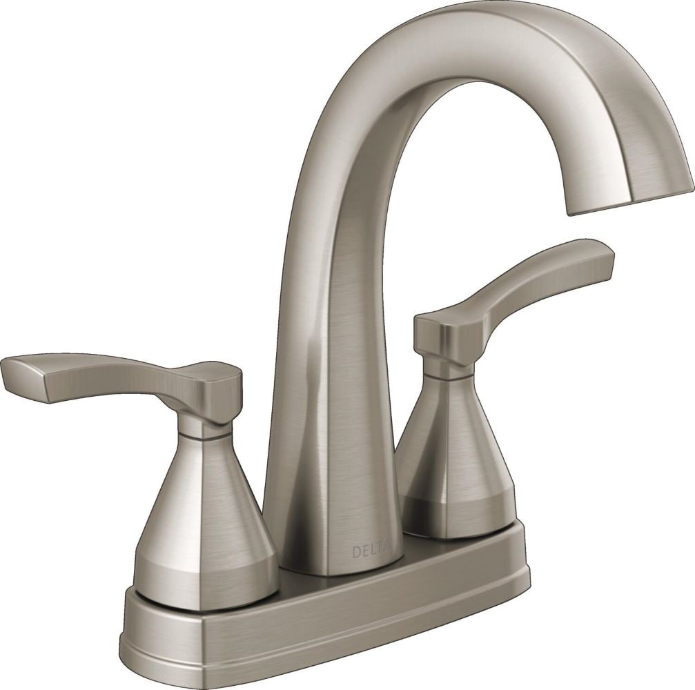 Delta 25775-SS-PR-MPU-DST Stryke Lumicoat Stainless 4-in centerset 2-handle WaterSense Mid-arc Residential Handle Bathroom Sink Faucet with Drain