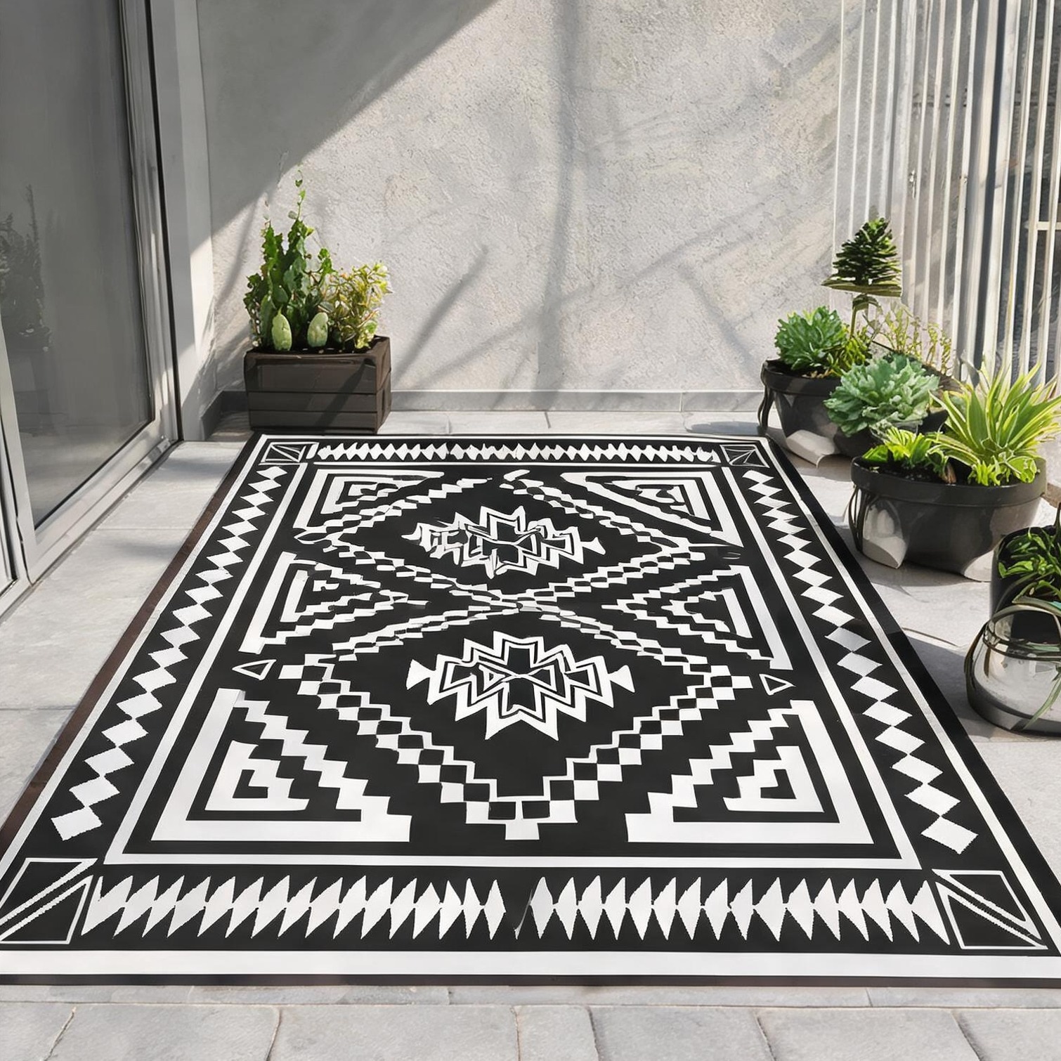 BBabe Black and White 310G M2 Pp and Outdoor Rugs for Outdoor Space with Storage and Water-Resistant Design