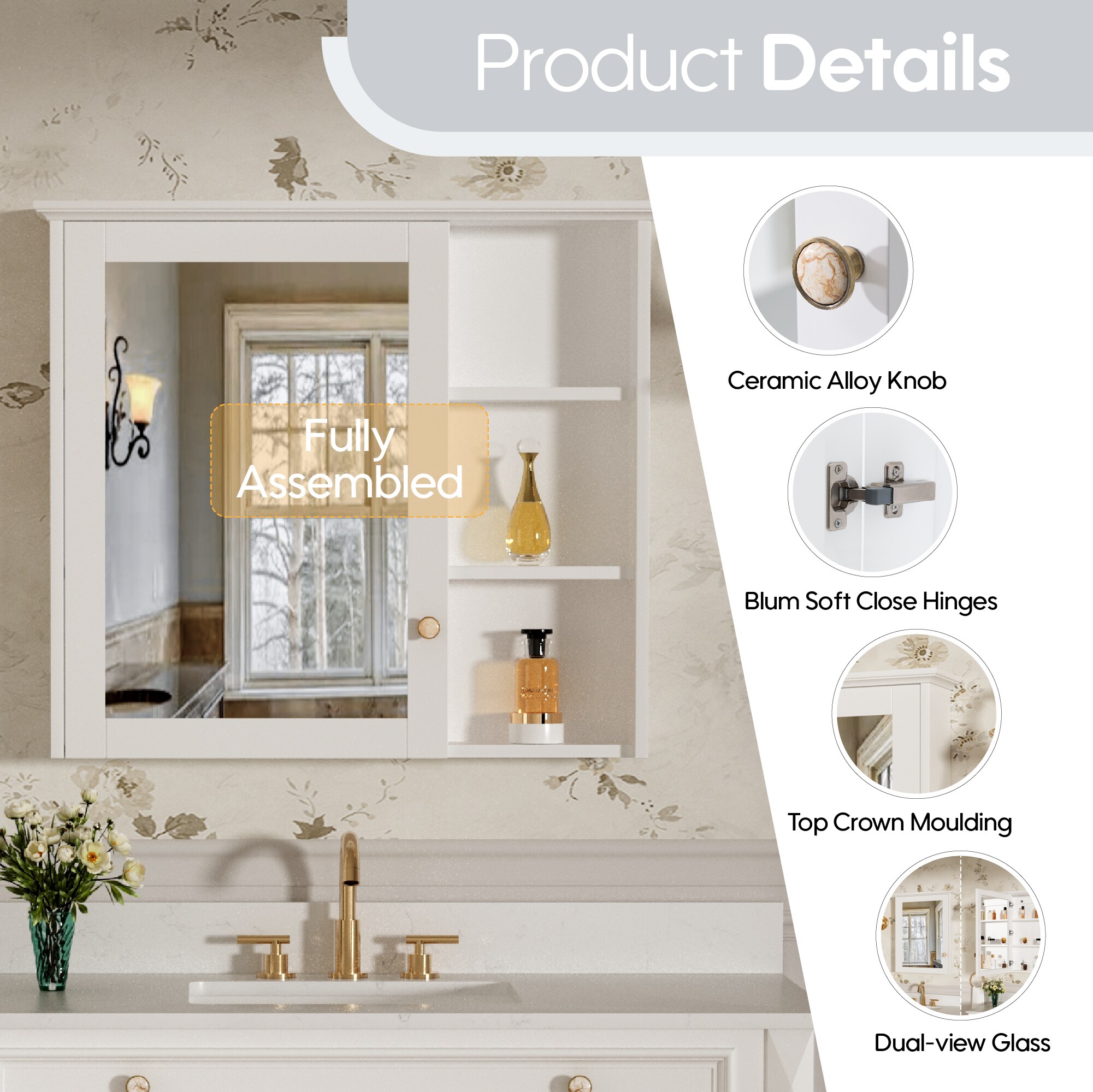 Forclover MF03ZC-WD34WT Bathroom-Medicine-Cabinets - View #2