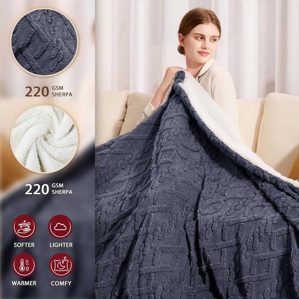 Aoibox Heated Electric Blanket Queen Size 84x90 with 10 Heating Levels 5  Time Settings OverHeat Protection Winter Warmer for Adults ETL Certified  Grey in the Blankets & Throws department at Lowes.com