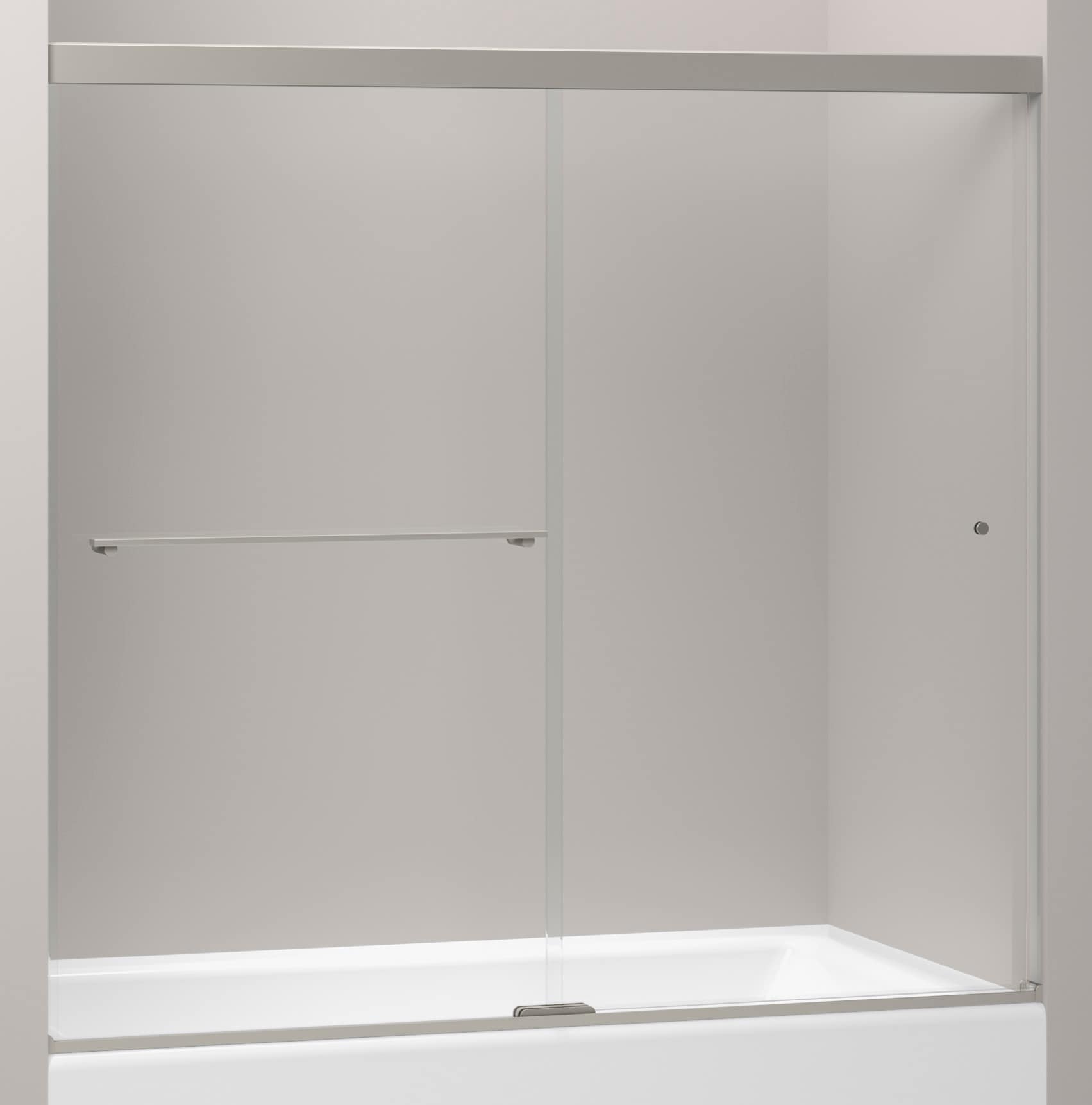KOHLER 707001-L-BNK Revel Brushed nickel 56-in to 60-in W x 55.5000-in H Frameless Sliding Soft Close Bathtub door