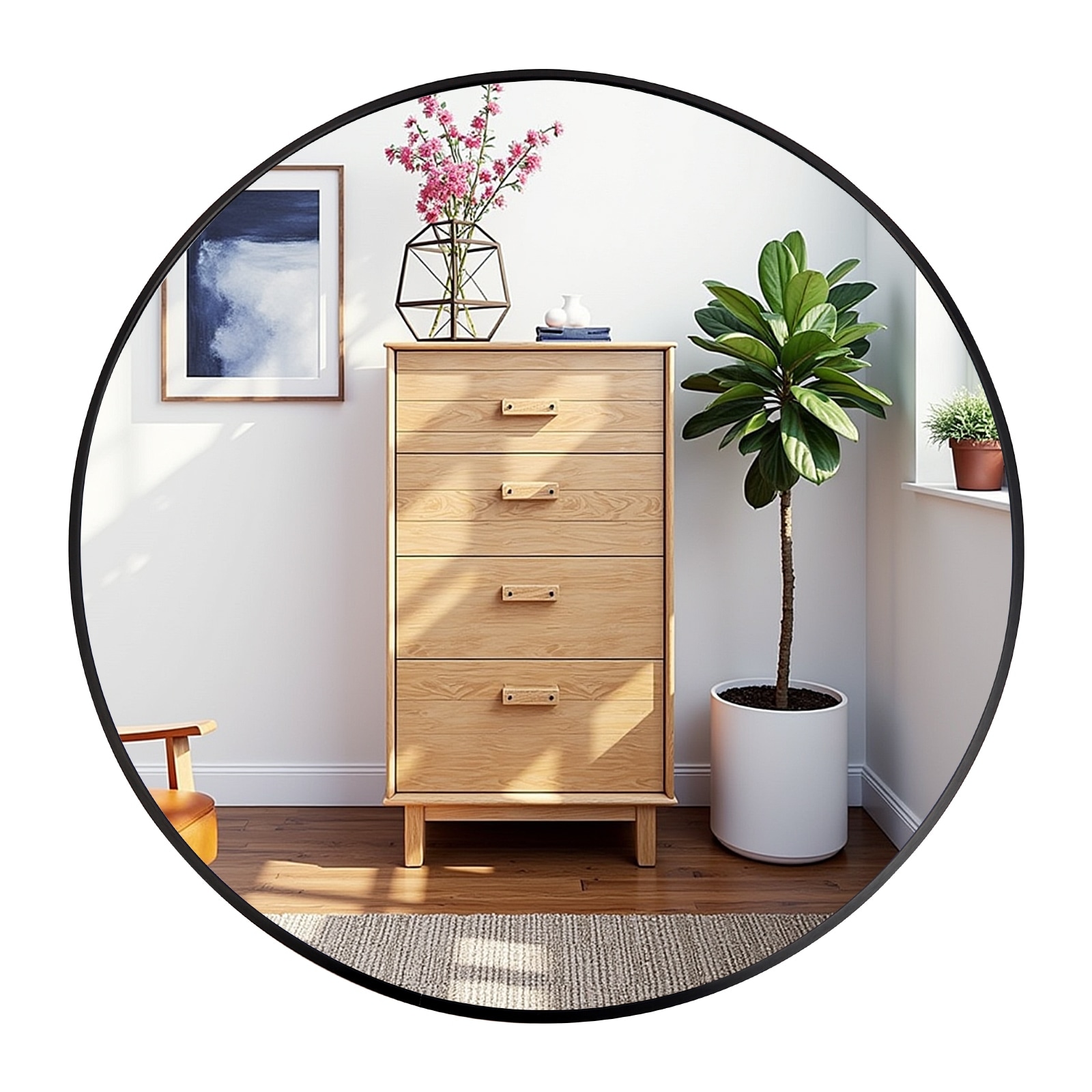 Tinyhomie - Round Mirror Black Round Mirror 24 inch Circle Wall Mirror Metal Frame Black Circle B...