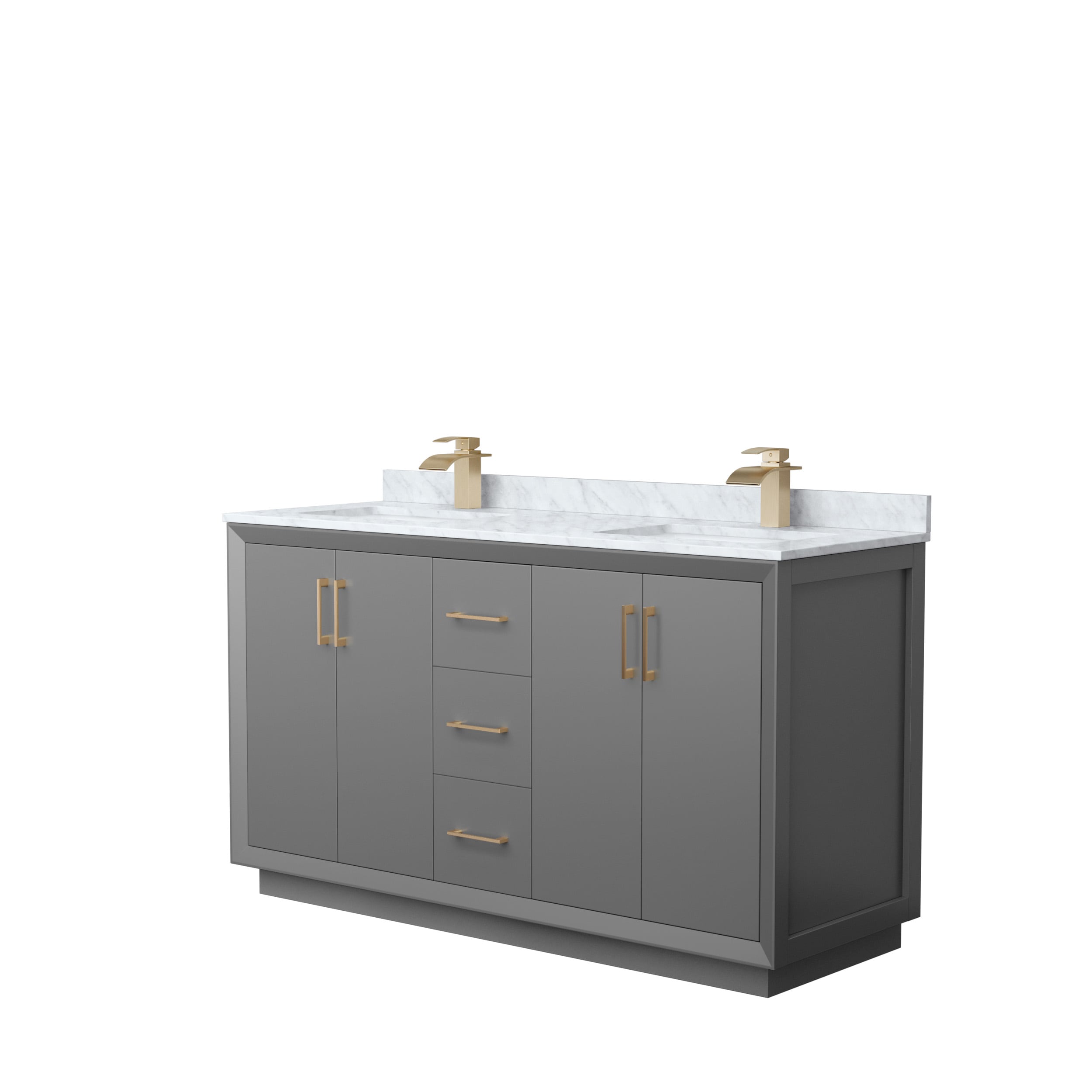 Wyndham Collection WCF414160DGZCMUNSMXX Strada 60-in Dark Gray with Satin Bronze Trim Undermount Double sink Bathroom Vanity with White Carrara marble Natural marble Top