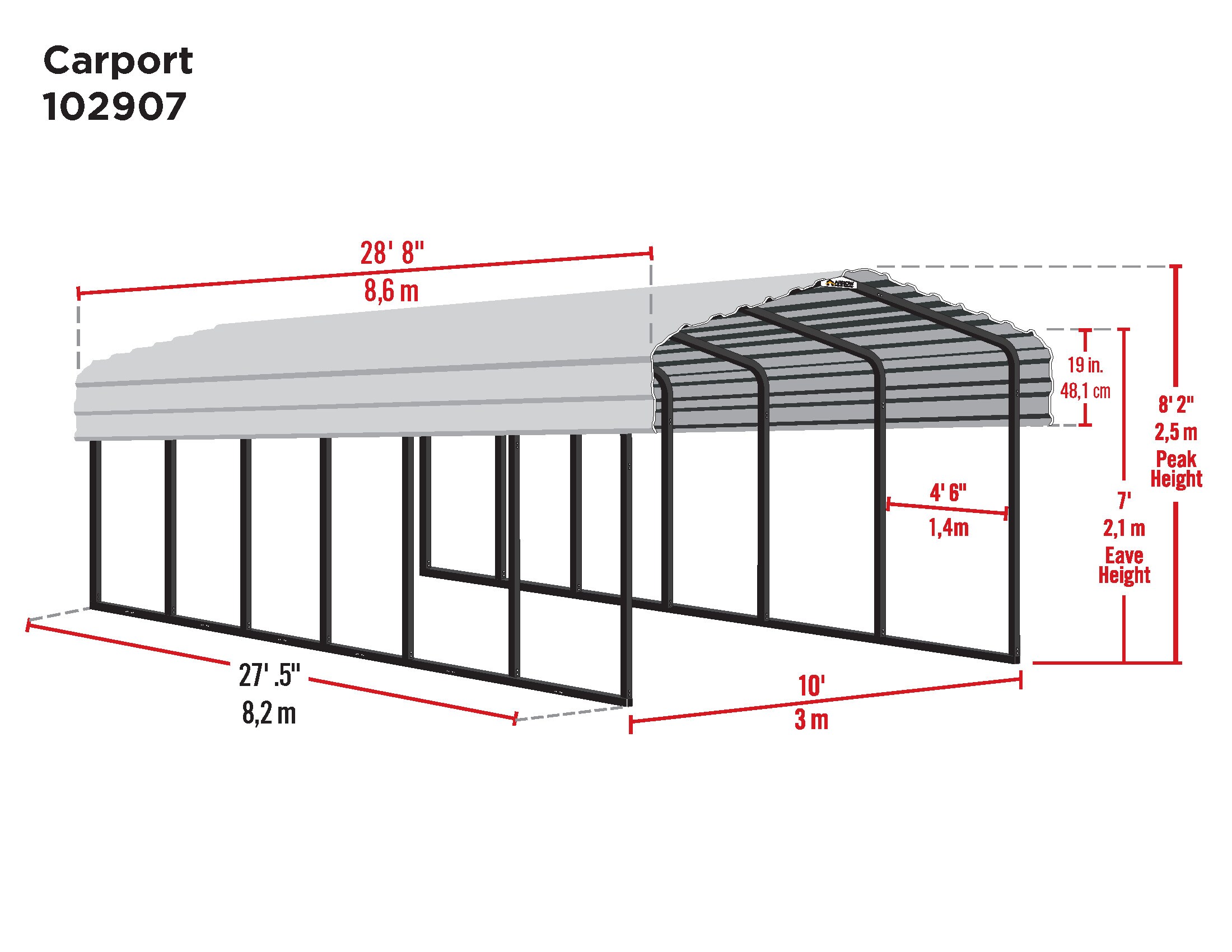 Arrow CPHC102907 Carport-Covers - View #3